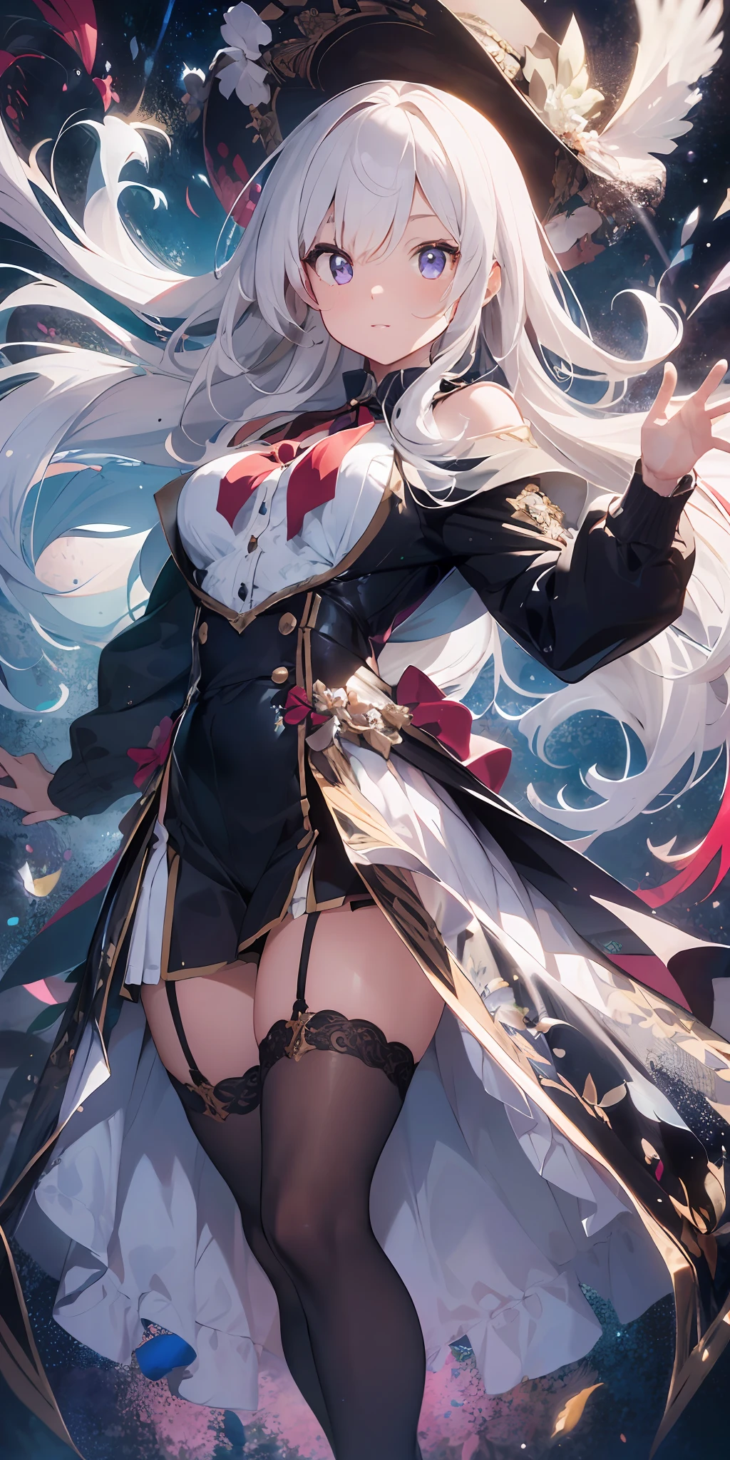 (masterpiece:1.2, best quality), (finely detailed beautiful eyes: 1.2), (extremely detailed CG unity 8k wallpaper, masterpiece, best quality, ultra-detailed, best shadow), (detailed background), (beautiful detailed face, beautiful detailed eyes), High contrast, (best illumination, an extremely delicate and beautiful),,((colourful paint splashes on transparent background, dulux,)), dynamic angle,beautiful detailed glow,full body, cowboy shot, white hair, purple eyes,