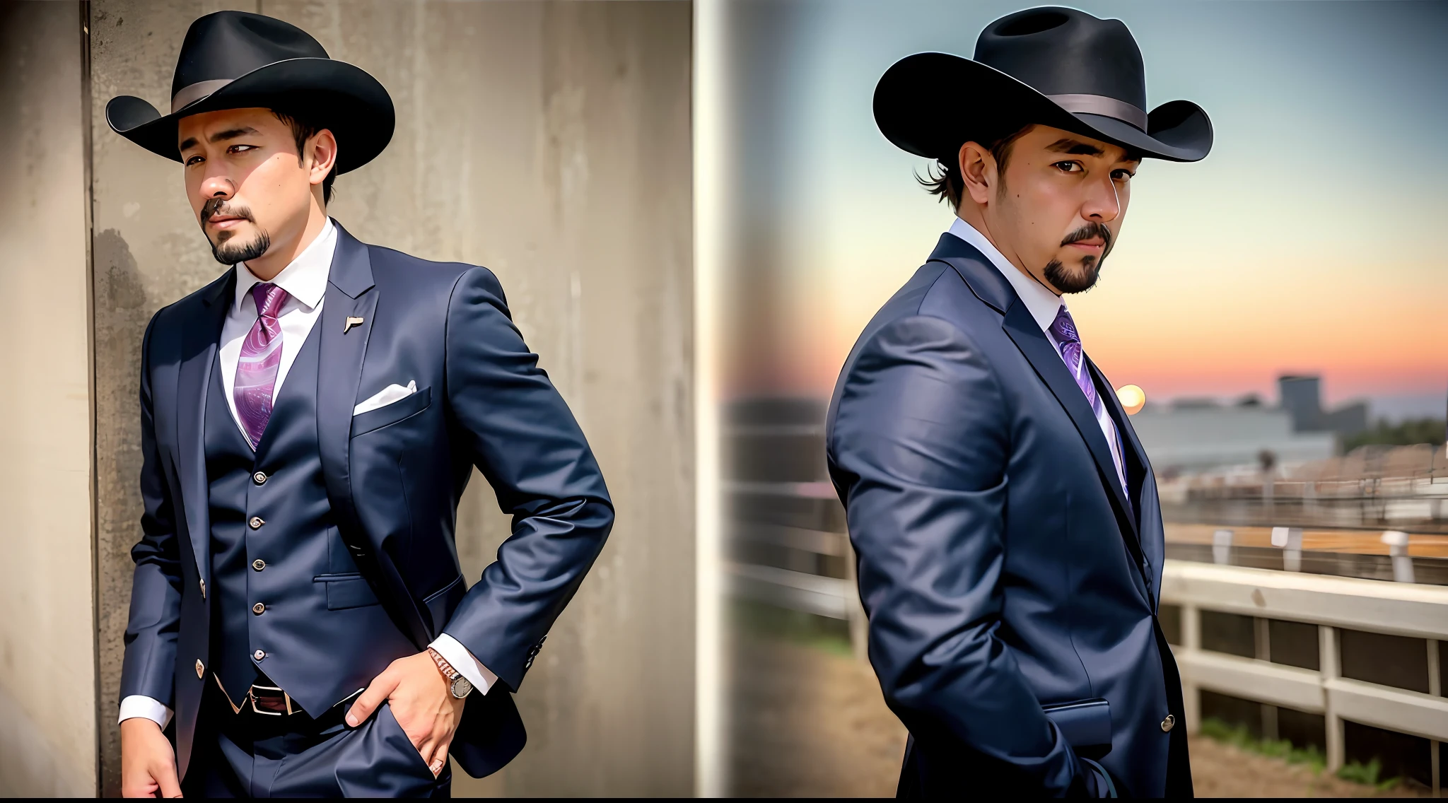 (Cowboy Shot), (((racecourse))), SFW, (masutepiece), (Best Quality:1.0), (超A high resolution:1.0), Detailed Eye Breaking Ton Rack Lock , Suit, Formal, tailcoat, neck tie, Adjustment tie break party, Gorgeous View