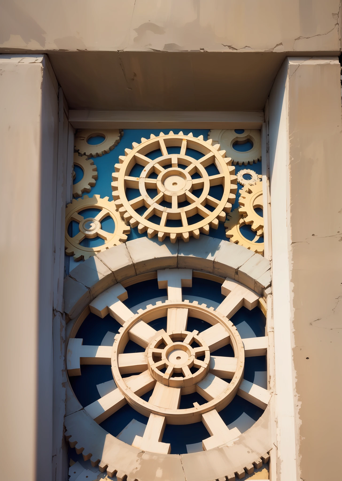 Draw card cardinality，Outside is a brand new milky white gate，There are vertical lines on the doors，Inside the gate are white gears with a gold pattern，Gear patterns are complex and complex