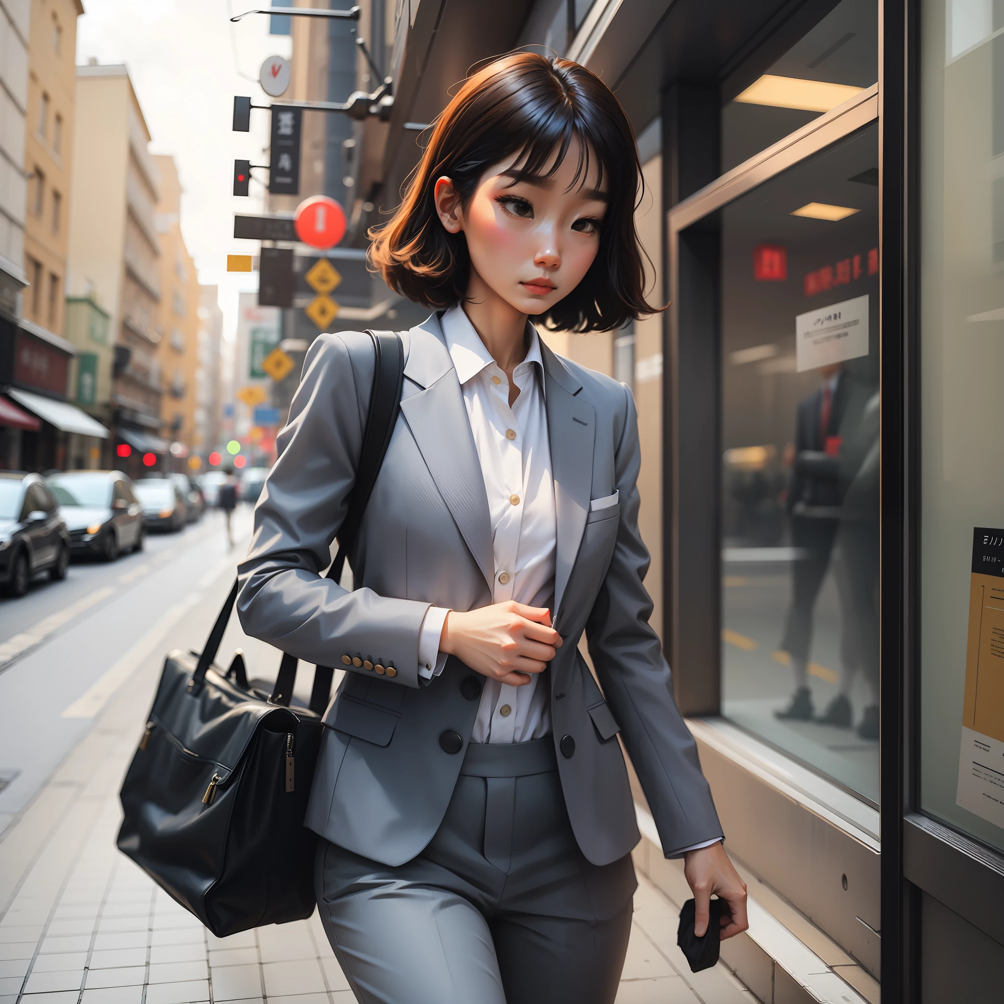 Wearing a suit、Walk briskly with a job hunting bag on your shoulder