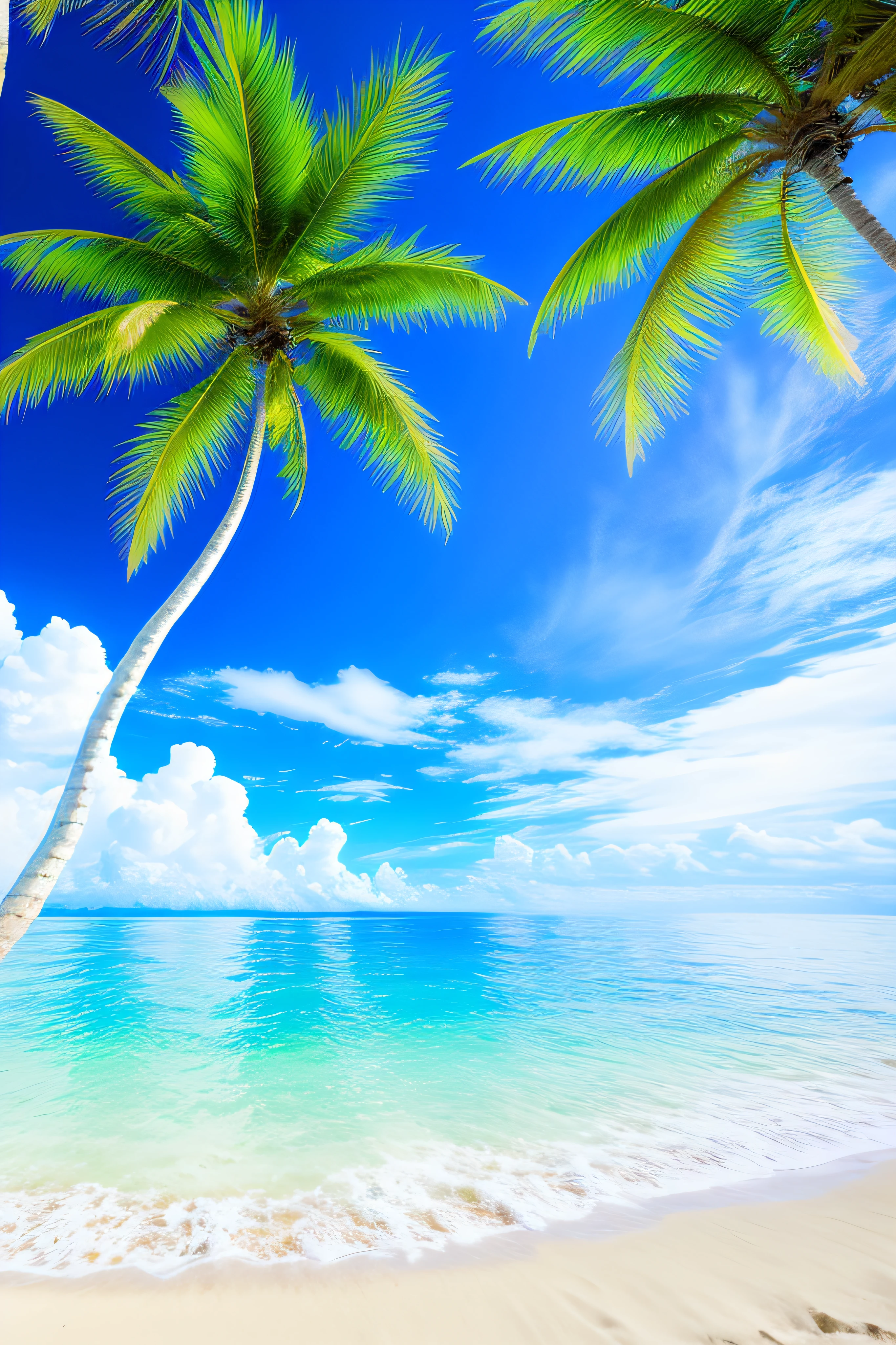 64k, hyper HD, hdr, Epic movie scene beach coconut tree background pure