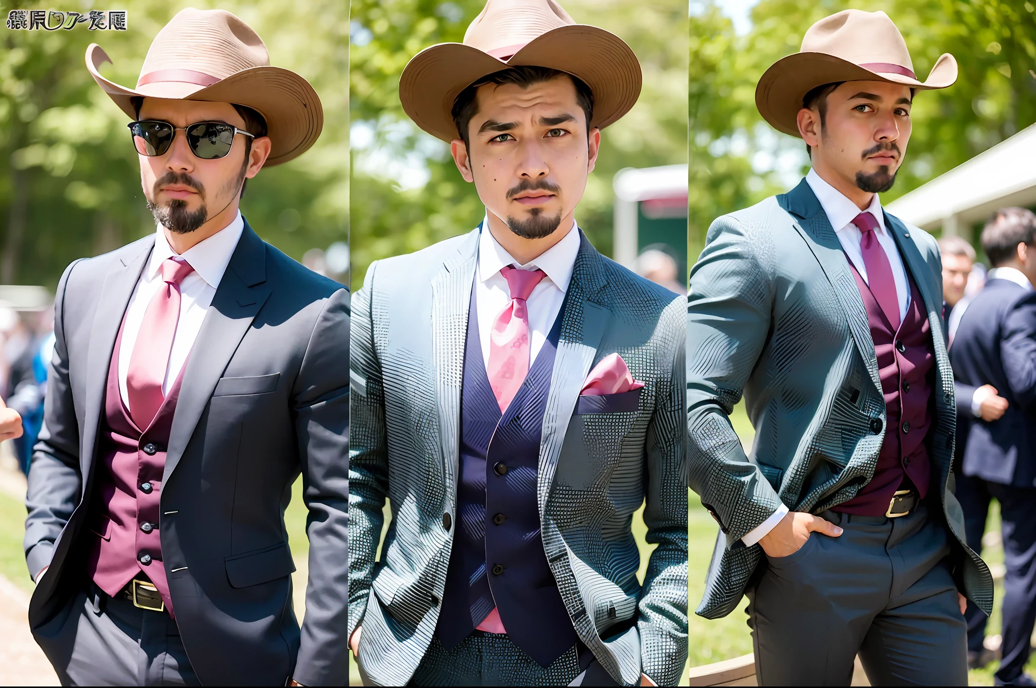 (Cowboy Shot), (((racecourse))), SFW, (masutepiece), (Best Quality:1.0), (超A high resolution:1.0), Detailed Eye Breaking Ton Rack Lock , Suit, Formal, tailcoat, neck tie, Adjustment tie break party, Gorgeous View