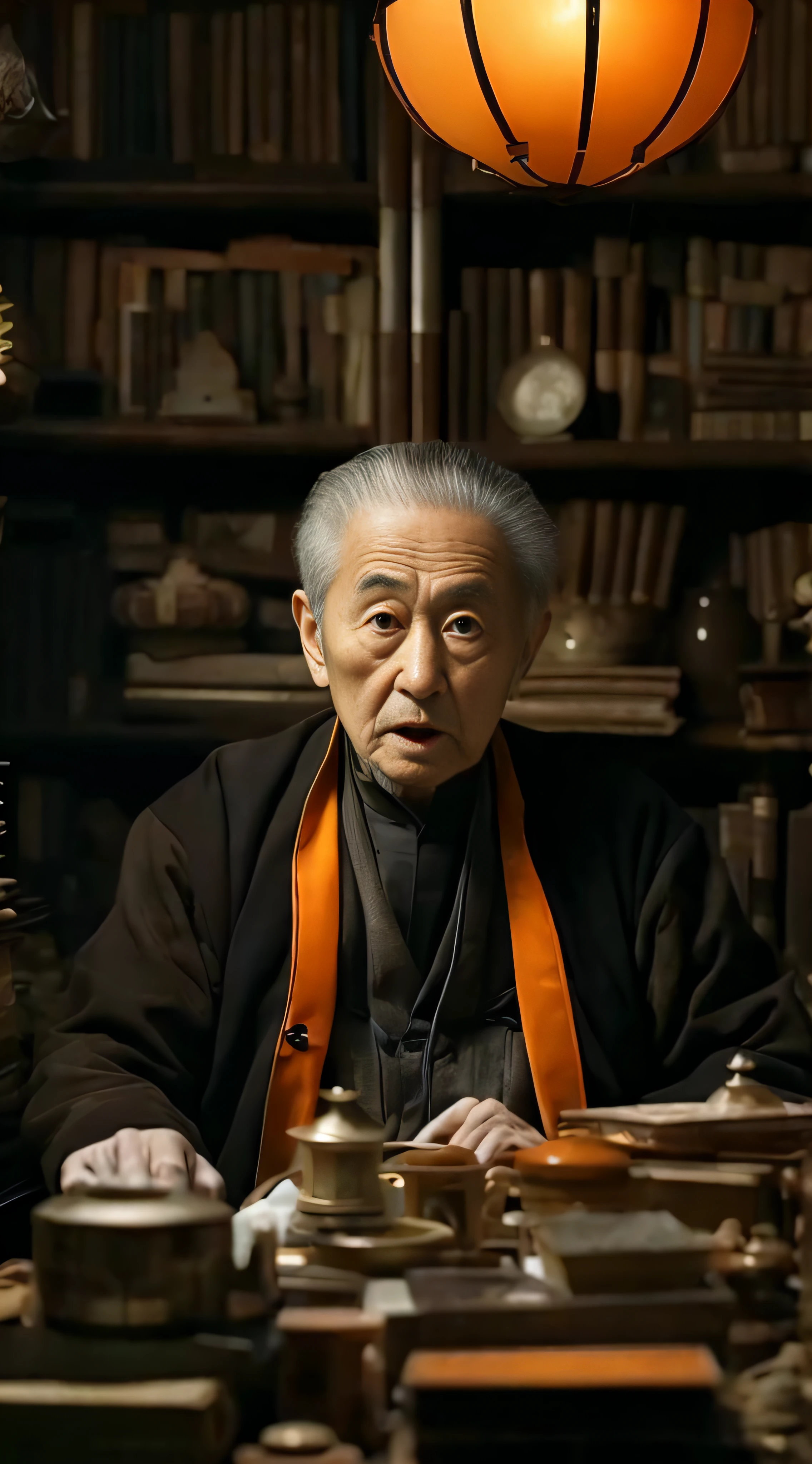 The Arafards sat at the table,There is a lamp overhead, amano yoshitaka, ryohji hase, Taoist, ishirō honda, tatsuyuki tanaka hd, masakazu katsura, yoshiyuki sadamoto, zhang daqian, Taoist master, inspired by Wu Daozi, Leiji Matsumoto