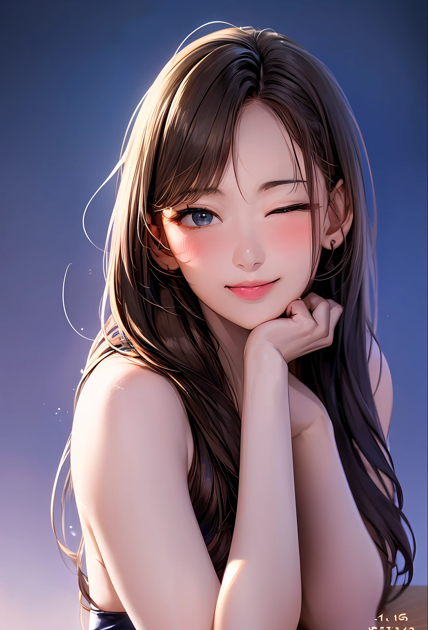 (8k, top quality, masterpiece: 1.2), (realistic, photorealistic: 1.37), super detailed, girl single, cute, solo, midnight, beautiful detailed sky, detailed café, sitting, date, (blush), (smile: 1.15), small breasts (mouth closed), beautiful fine eyes, floating hair NovaFrogStyle, back open dress