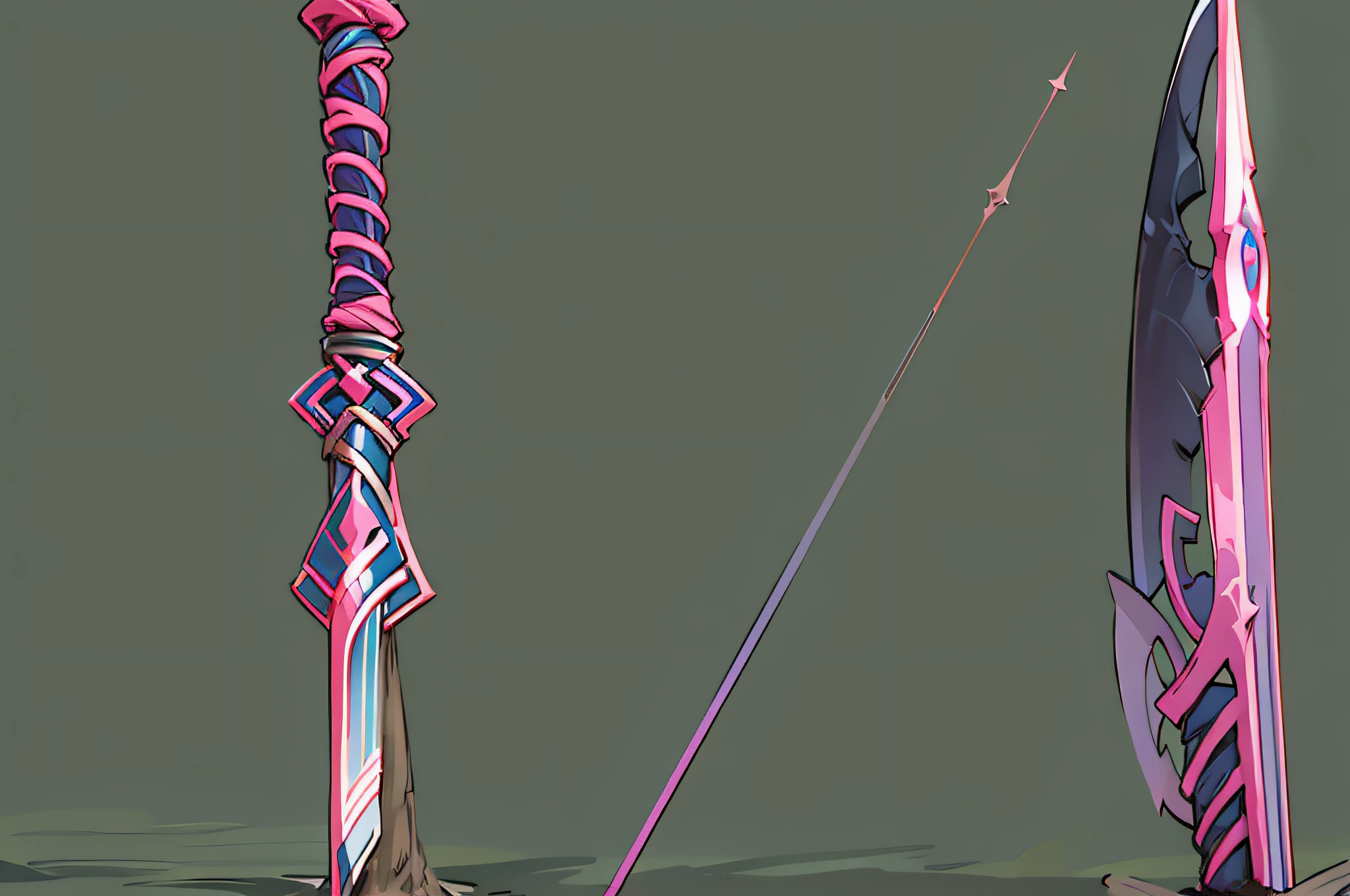 Polearm, with a large blade on a long pink pole.