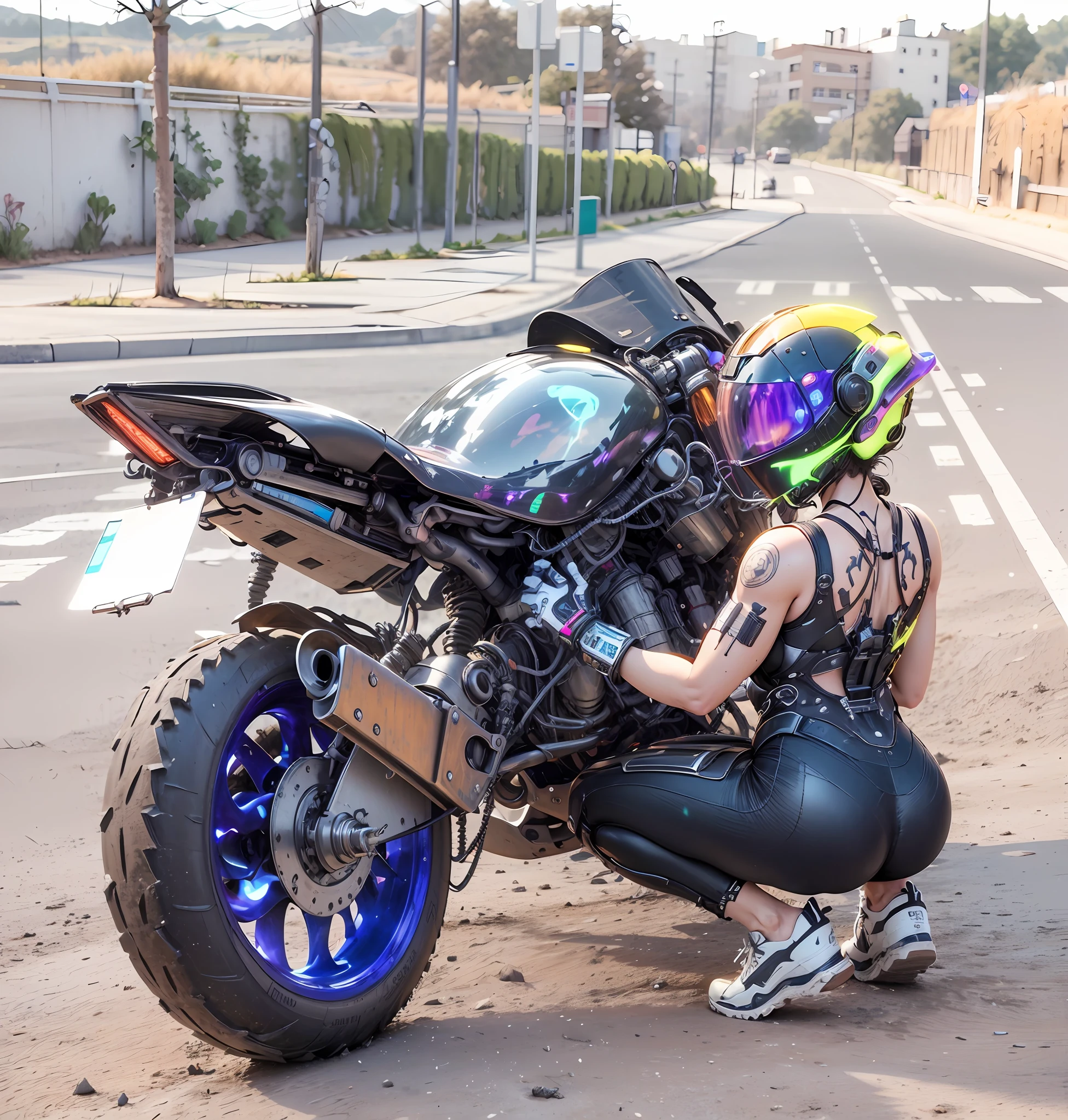 ((La mejor calidad)), ((obra maestra)), (detallado:1.4), ....3d, Una hermosa figura femenina cyberpunk con cabello grueso, light particles, pure energy chaos anti-technology, HDR (High Dymanic Range), Trazado de rayos, NVIDIA RTX, Super-Resolution, Irreal 5, Subsoil Scatter, PBR TexturizadoPost-procesamiento, Anisotropic filtering, profundidad de campo, Maximum clarity and sharpness, Texturas multicapa, Albedo y mapas especulares, Sombreado de superficies, Accurate simulation of light-material interactions, proporciones perfectas, Renderizado de octanaje, duotone illumination, gran apertura, ISO bajo, balance de blancos, Regla de los tercios, 8K RAW, from the rear