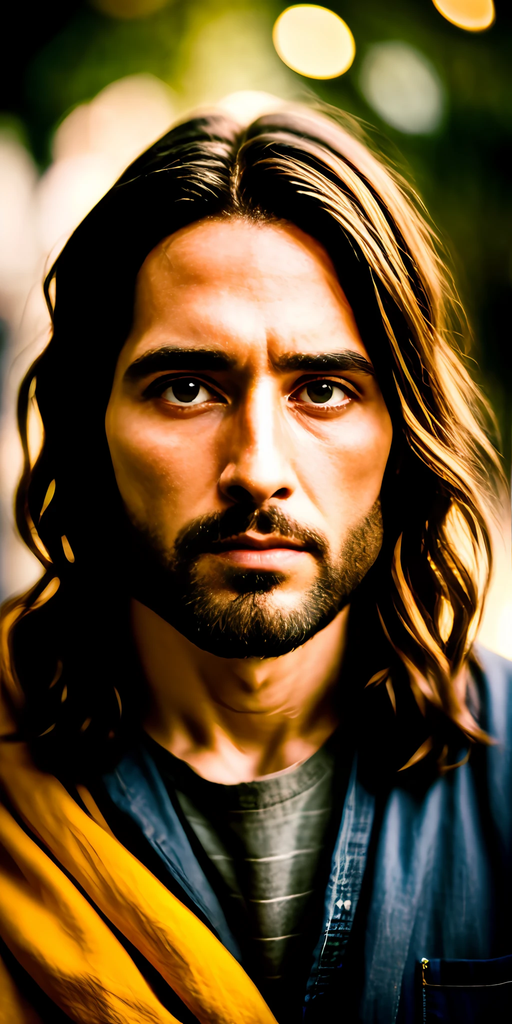 portrait of Jesus, cinematic lighting, depth of field, bokeh, realism, photorealistic, hyperrealism, professional photography, uhd, dslr, hdr