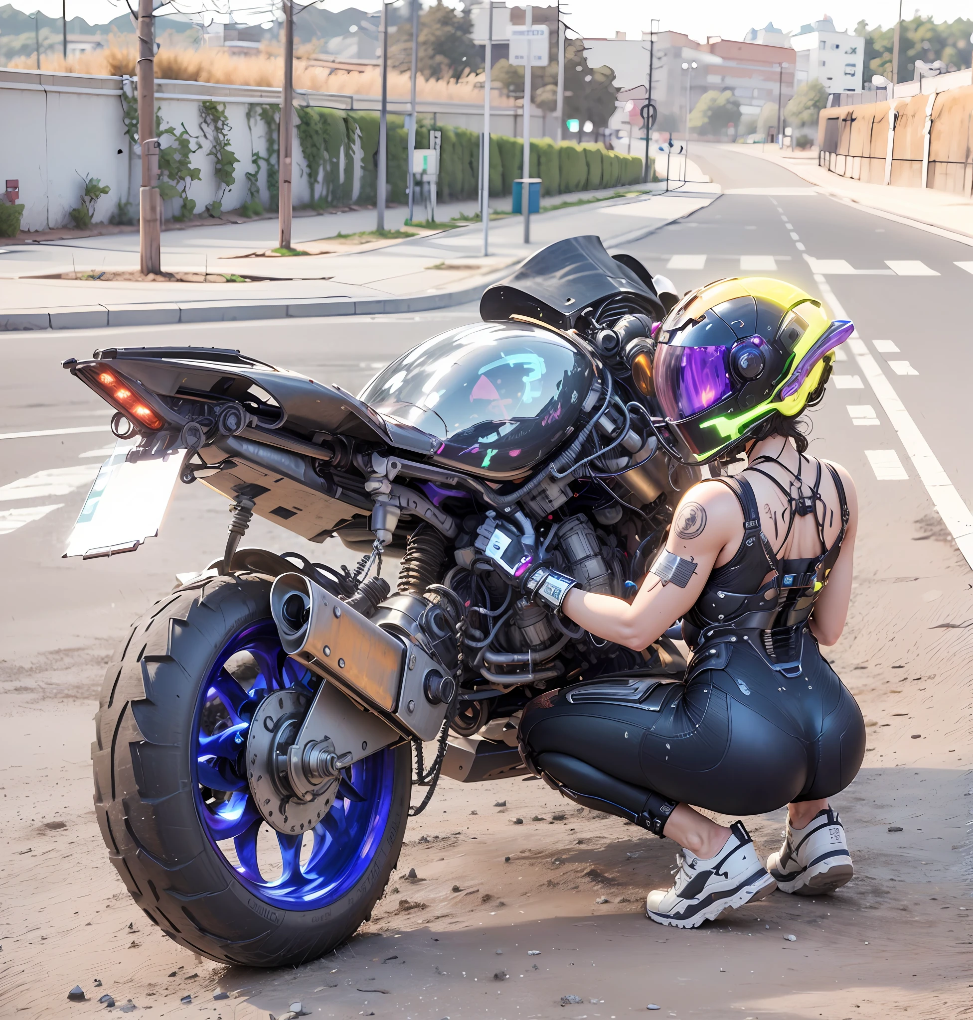 ((La mejor calidad)), ((obra maestra)), (detallado:1.4), ....3d, Una hermosa figura femenina cyberpunk con cabello grueso, light particles, pure energy chaos anti-technology, HDR (High Dymanic Range), Trazado de rayos, NVIDIA RTX, Super-Resolution, Irreal 5, Subsoil Scatter, PBR TexturizadoPost-procesamiento, Anisotropic filtering, profundidad de campo, Maximum clarity and sharpness, Texturas multicapa, Albedo y mapas especulares, Sombreado de superficies, Accurate simulation of light-material interactions, proporciones perfectas, Renderizado de octanaje, duotone illumination, gran apertura, ISO bajo, balance de blancos, Regla de los tercios, 8K RAW, from the rear