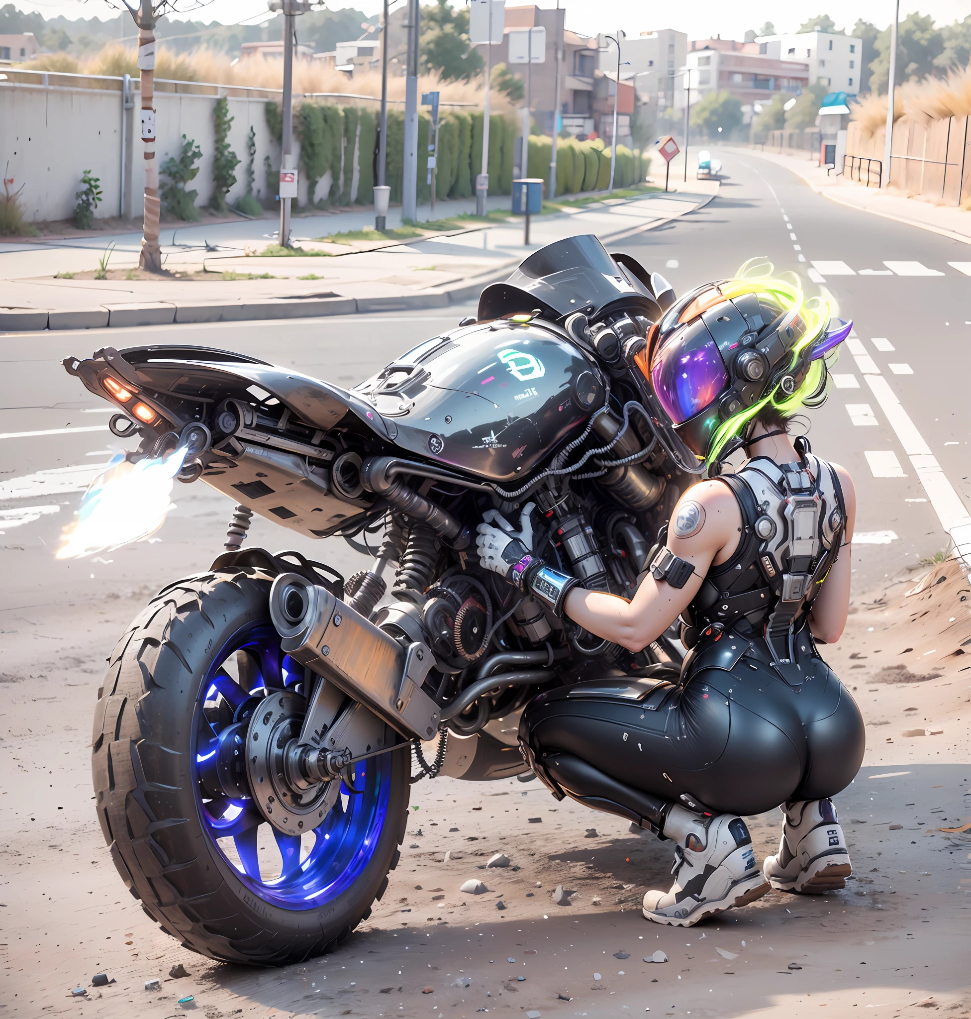 ((La mejor calidad)), ((obra maestra)), (detallado:1.4), ......3d, Una hermosa figura femenina cyberpunk con cabello grueso, light particles, pure energy chaos anti-technology, HDR (High Dymanic Range), Trazado de rayos, NVIDIA RTX, Super-Resolution, Irreal 5, Subsoil Scatter, PBR TexturizadoPost-procesamiento, Anisotropic filtering, profundidad de campo, Maximum clarity and sharpness, Texturas multicapa, Albedo y mapas especulares, Sombreado de superficies, Accurate simulation of light-material interactions, proporciones perfectas, Renderizado de octanaje, duotone illumination, gran apertura, ISO bajo, balance de blancos, Regla de los tercios, 8K RAW, from the rear