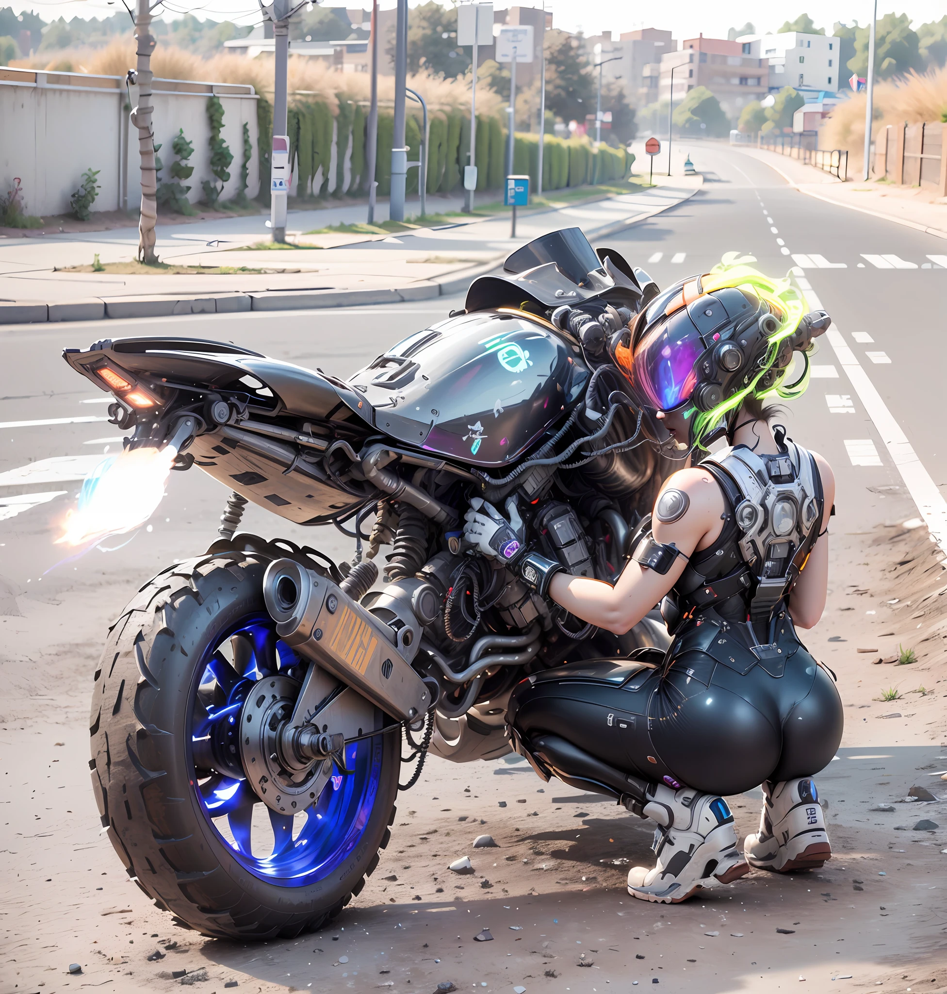 ((La mejor calidad)), ((obra maestra)), (detallado:1.4), ......3d, Una hermosa figura femenina cyberpunk con cabello grueso, light particles, pure energy chaos anti-technology, HDR (High Dymanic Range), Trazado de rayos, NVIDIA RTX, Super-Resolution, Irreal 5, Subsoil Scatter, PBR TexturizadoPost-procesamiento, Anisotropic filtering, profundidad de campo, Maximum clarity and sharpness, Texturas multicapa, Albedo y mapas especulares, Sombreado de superficies, Accurate simulation of light-material interactions, proporciones perfectas, Renderizado de octanaje, duotone illumination, gran apertura, ISO bajo, balance de blancos, Regla de los tercios, 8K RAW, from the rear