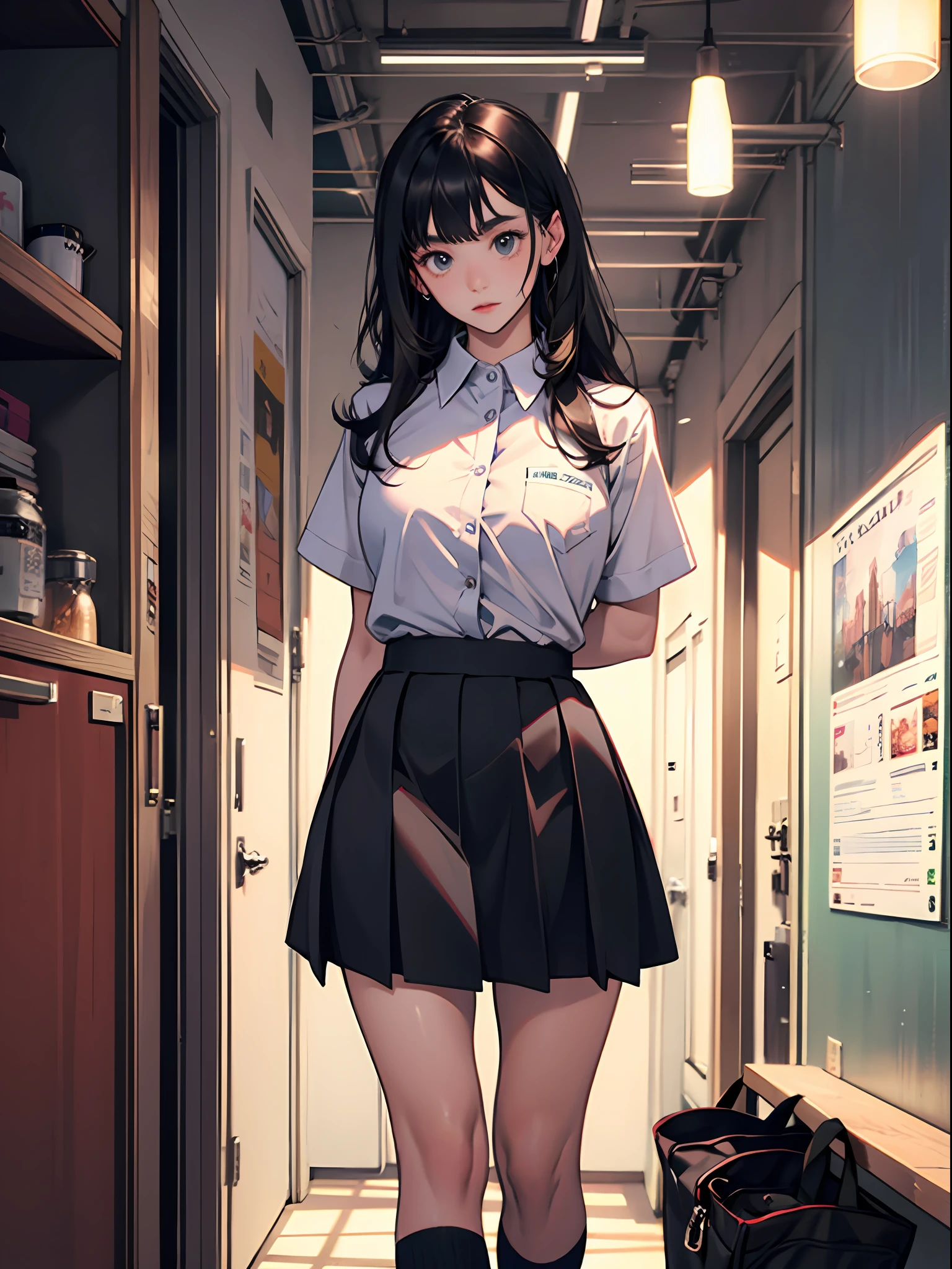  young girl : 1.3, long black hair: 1.2, Casual wear: 1.2, Daytime: 1.2,In the school campus: 1.2,Wearing school uniform:1.2, Film lighting, Surrealism, UHD, ccurate, Super detail, textured skin, High detail, Best quality, 8k,