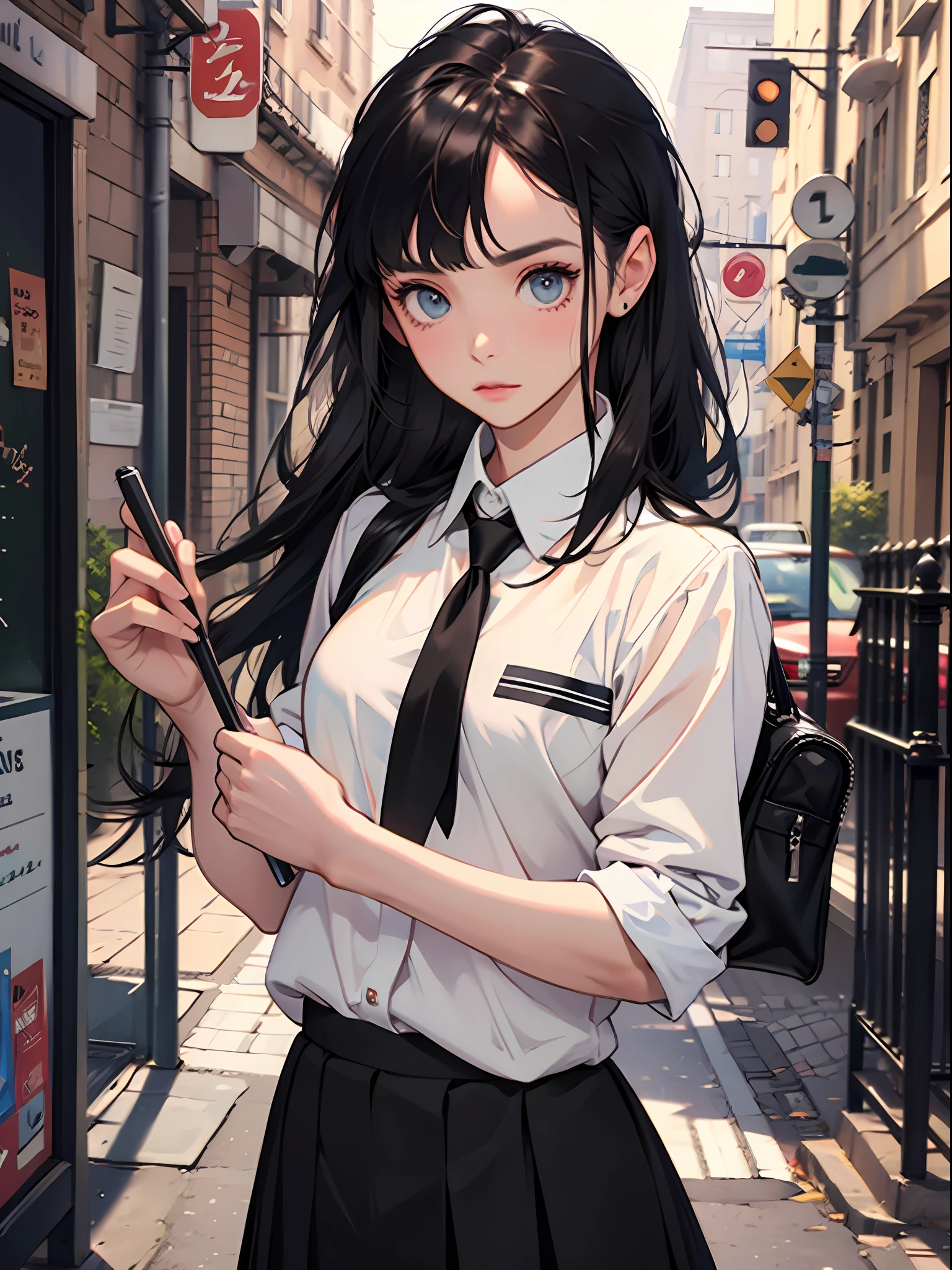 15 year old young girl : 1.3, long black hair: 1.2, Casual wear: 1.2, Daytime: 1.2,In the school campus: 1.2,Wearing school uniform:1.2, Film lighting, Surrealism, UHD, ccurate, Super detail, textured skin, High detail, Best quality, 8k,