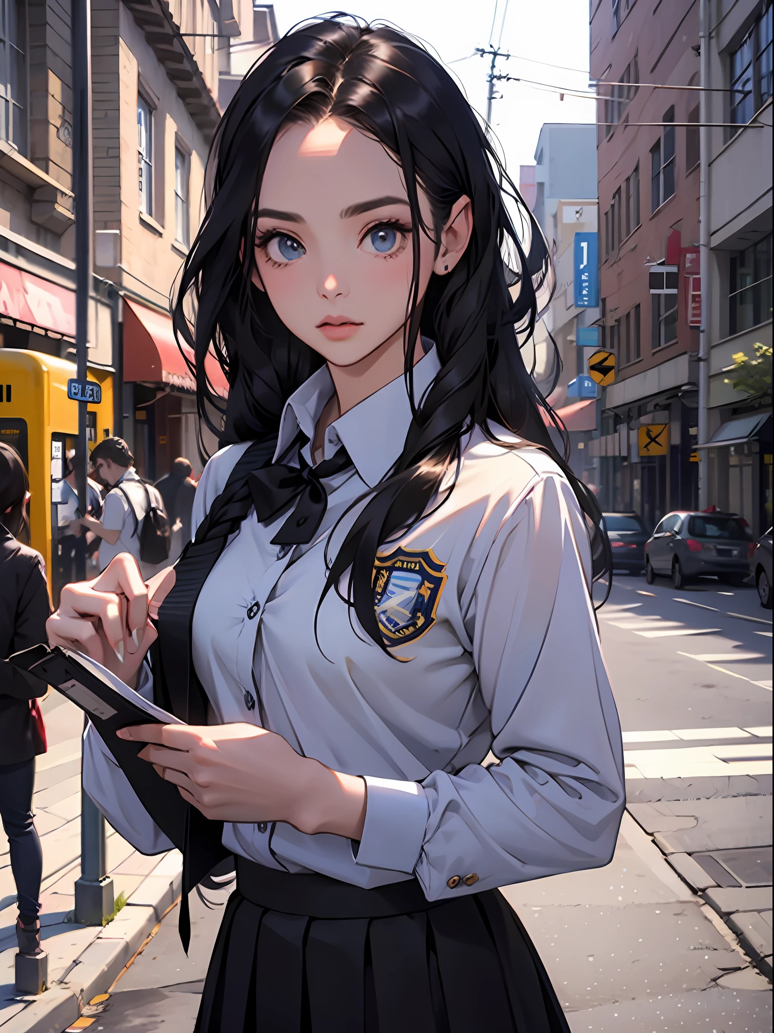 15 year old young girl : 1.3, long black hair: 1.2, Casual wear: 1.2, Daytime: 1.2,In the school campus: 1.2,Wearing school uniform:1.2, Film lighting, Surrealism, UHD, ccurate, Super detail, textured skin, High detail, Best quality, 8k,