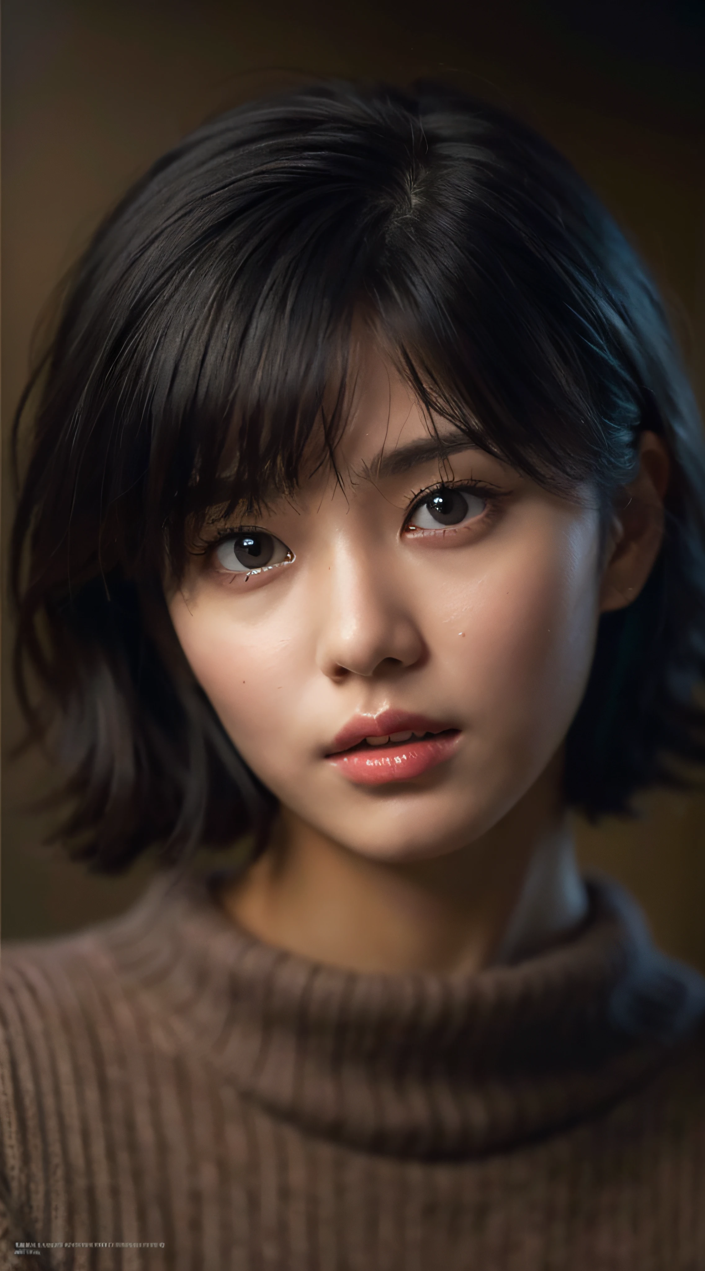 (masterpiece:1.3), (8k, photorealistic, RAW photo, best quality: 1.4), (1girl), beautiful face, (realistic face), (black hair, short hair:1.3), beautiful hairstyle, realistic eyes, beautiful detailed eyes, (realistic skin), beautiful skin, (sweater), absurdres, attractive, ultra high res, ultra realistic, highly detailed, golden ratio
