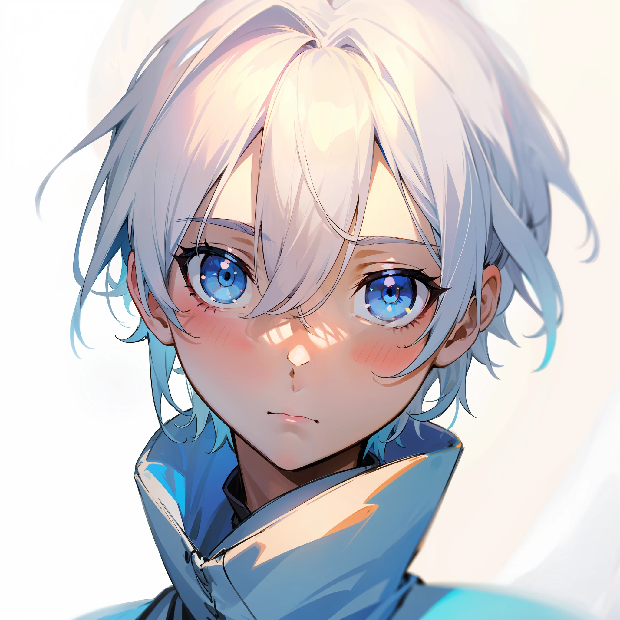 Cold Junior series avatar,head portrait,Bust,Feeling cold,with a pure white background,The cold boy's face was expressionless,light colors hair