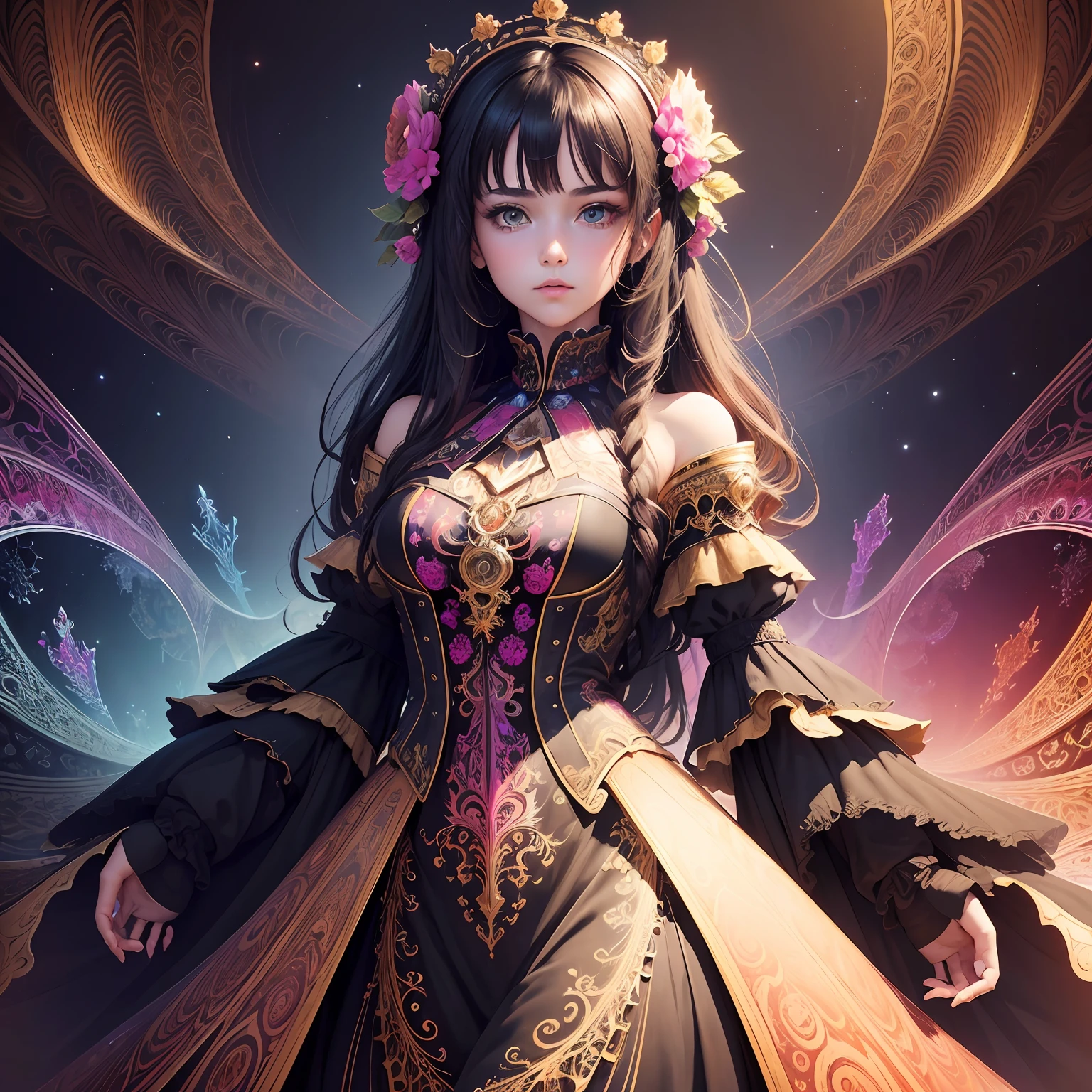 (masterpiece, top quality, best quality, official art, beautiful and aesthetic:1.2), (1girl), extreme detailed,(fractal art:1.3),colorful,highest detailed --auto