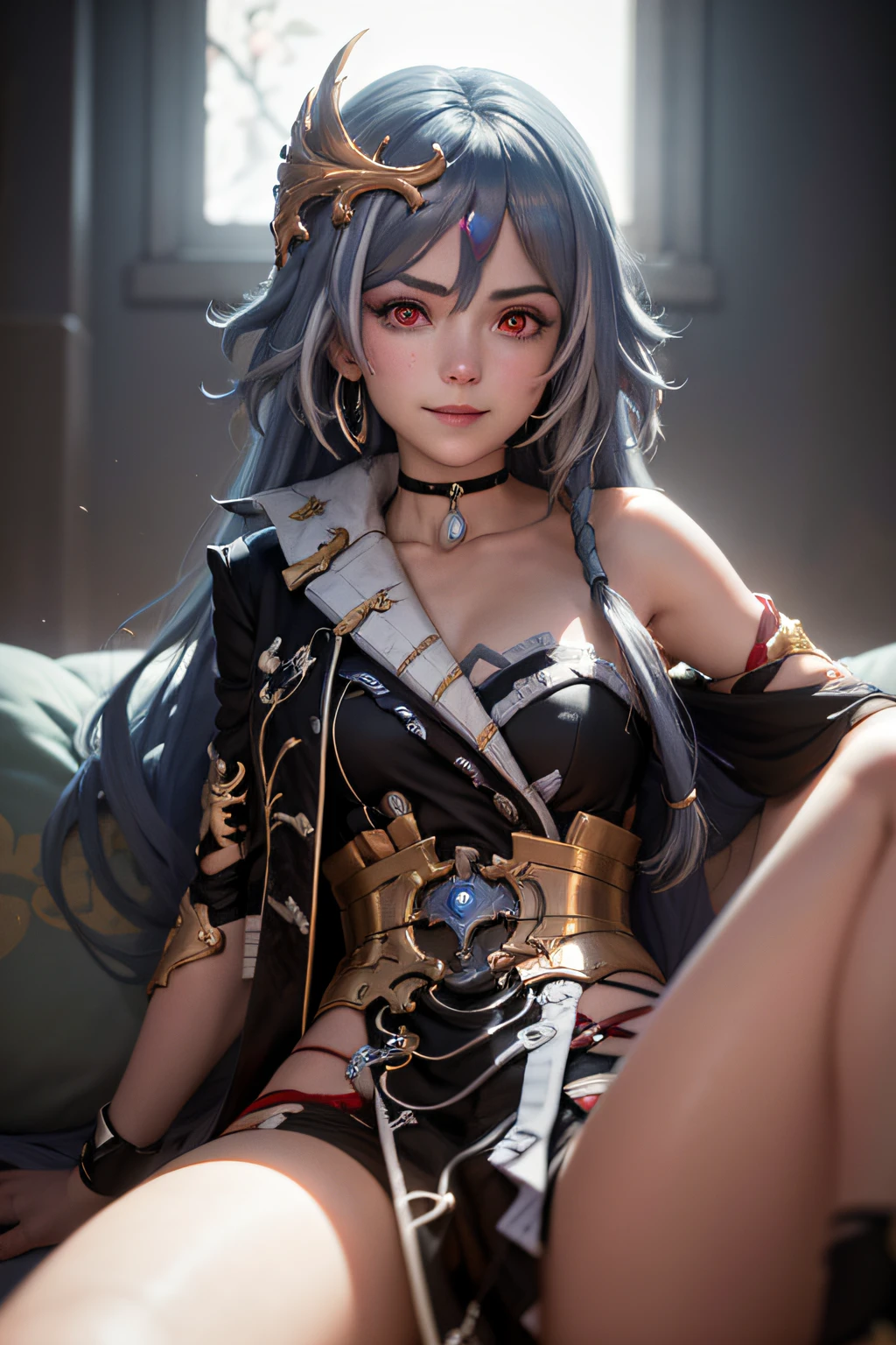 (highly detailed:1.3),
1girl, solo,
senti, sitting, light smile, red eyes,
Ultra-detail, (highres:1.1), best quality, (masterpiece:1.3), cinematic lighting,
