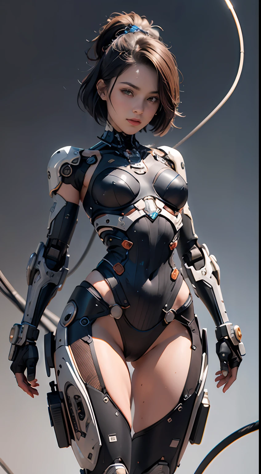 ((Cyborg girl)), Realistic graphics, Best quality, (((All made of white lace: 1.5))), ((Ultra high leg underwear)), ((string)), (Ultrathin), full body, (Small breasts), (30 years old), ((White laces: 1.5)), ((Chest dew: 0.9)), ((soak all over: 1.8)), ((((Open legs: 1.8)))),Complex 3D rendering of ultra-fine beautiful silhouettes, shackle,Beautiful ultra-short hairstyle,Black color hair,Steampunk details, cyborg robot parts, 150 mm, Beautiful studio soft light, rim-light, vibrant detail, hyper realisitc, parfect anatomy, face muscles, Cable Electrical Wire, micro Chip, ellegance, beatiful background, rendering by octane, h. r. Giger style, 8K, best qualtiy, tmasterpiece, illustration, Extremely refined and beautiful, Solidarity,(realisticlying,photo-realistic:1.37),astounding,finely detailled,tmasterpiece,best qualtiy,offcial art,Extremely detailed CG unity , 8k wallpaper,absurderes,Incredibly Ridiculous res,front-facing view,a warm color palette