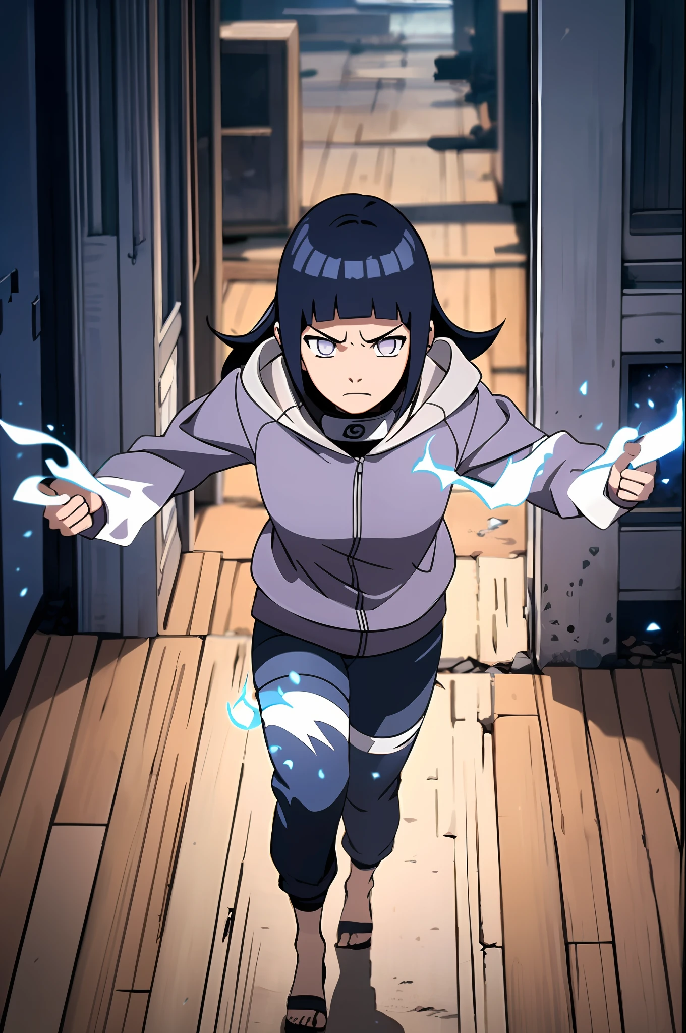 absurdres, (best quality), (masterpiece),(ultra-detailed:1.2),(photorealistic:1.1),(highres),from above,Yin Yang background, ,silhouette ,
1girl,angry,
(motion blur:1.7) ,speed lines ,
hinata\(boruto\), purple hoodie, brown pants, black shirt,glowing eyes,
(wind:1.4),(swirling:1.3) (,blue fire:1.3),(burning hands:1.1),
fire,