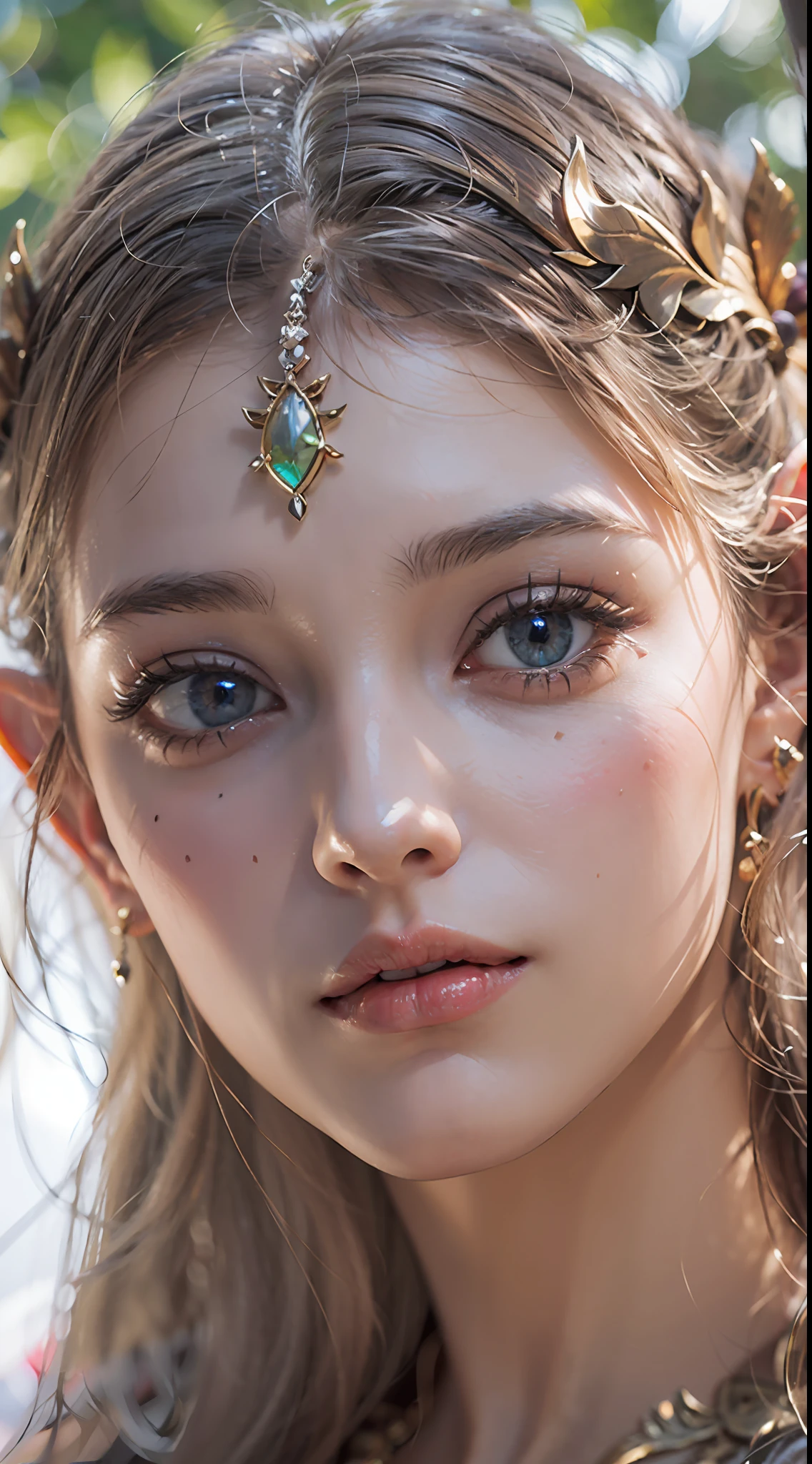 Elf Princess,(Photorealistic:1.4), (Masterpiece, side-lighting, fine detailed beautiful eyes: 1.2), Masterpiece*Portrait, Realistic, 3D face, Glowing eyes, Shiny hair, Glossy glossy skin, Solo, embarressed, (midriff),