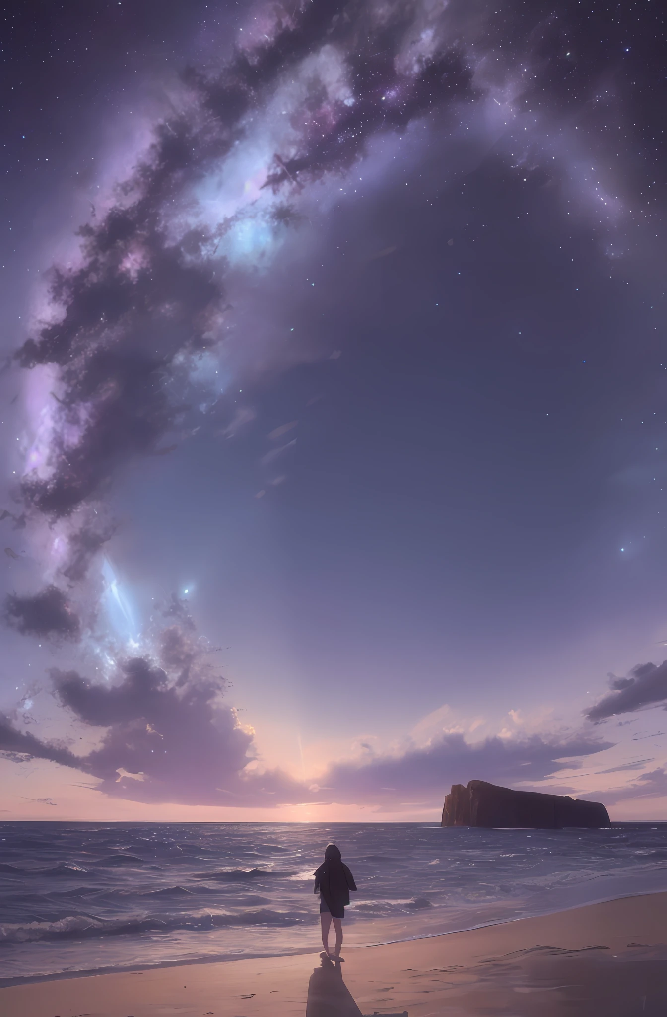 A few shooting stars streaked across the colorful sky in the early morning,Under the rendering of the Tyndall effect, the fields under the clouds are full of flowers of various formats,A herd of deer that emits a mysterious white light roams among them