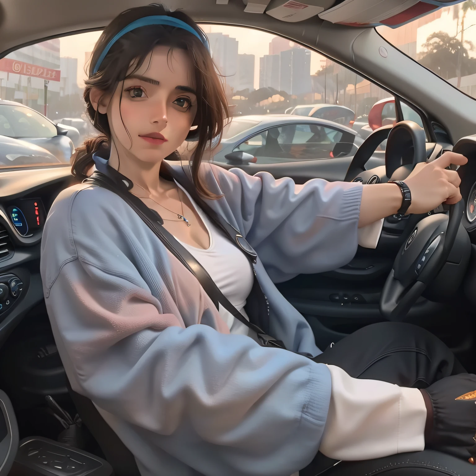 uma mulher sentada em uma cadeira de rodas indo para seu carro azul -