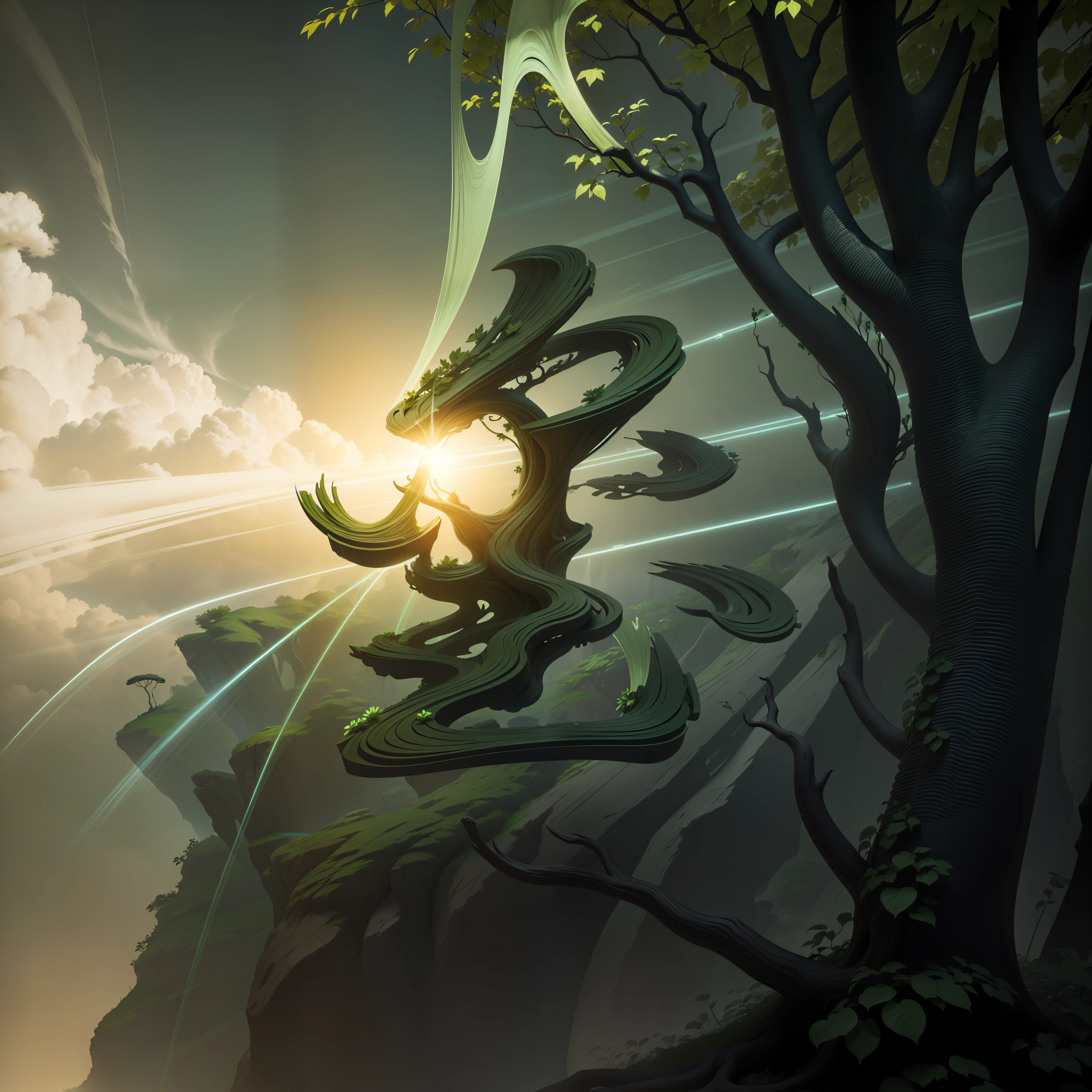 There is a metal sculpture of a tree made of green leaves, digital sculpture, Fractal fiberglass tendrils, stylized stl, 3d sculpture, 3d sculpture, metal sculpture, Inspired by Kay Sage, metal art, @ zbrush, abstract sculpture, Ultra-fine line decoration, 3 d material, new sculpture, stylized vegetation, Escultura!!, shot on iphone