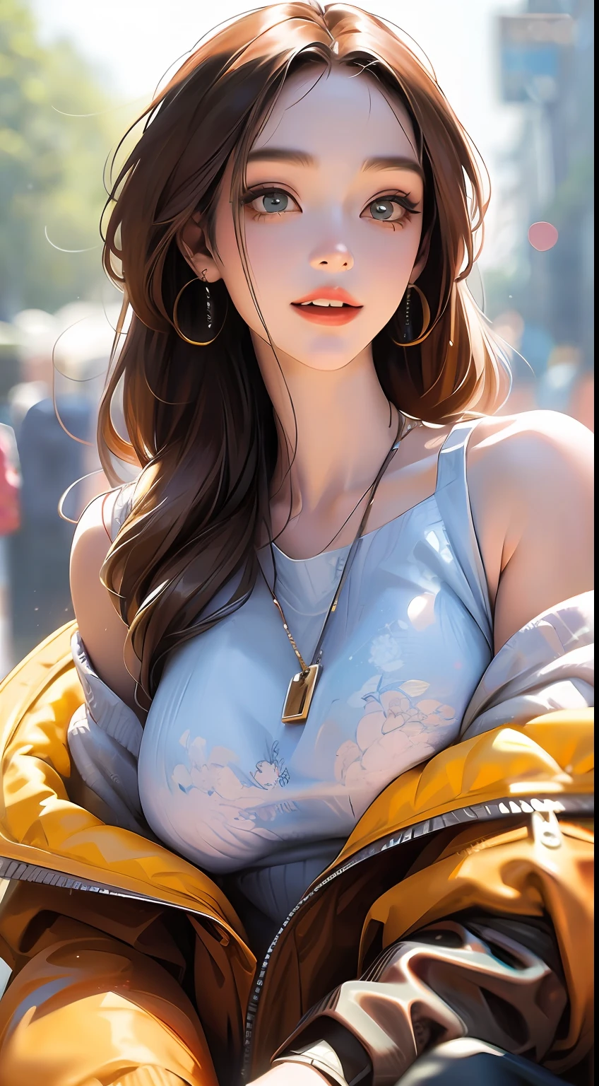best quality, masterpiece, ultra high res, photorealistic, 1girl, offshoulder, smile