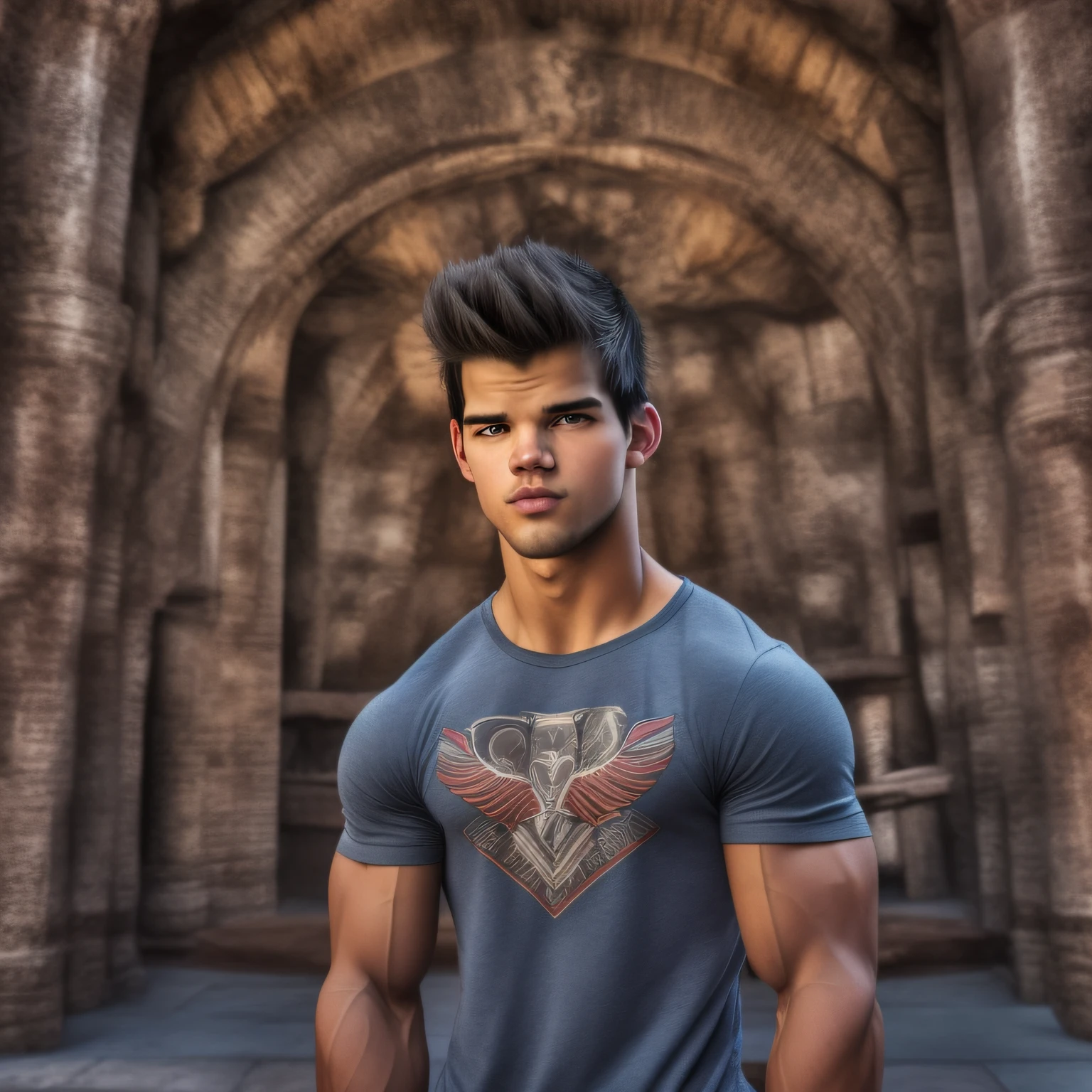 An 18-year-old boy bodybuilder, embodying the perfect fusion of Zach Savoie and Taylor Lautner, exuding an aura of strength and confidence. Enhanced with HDR technology, this image depicts a true masterpiece. RVCA, disney heartthrob