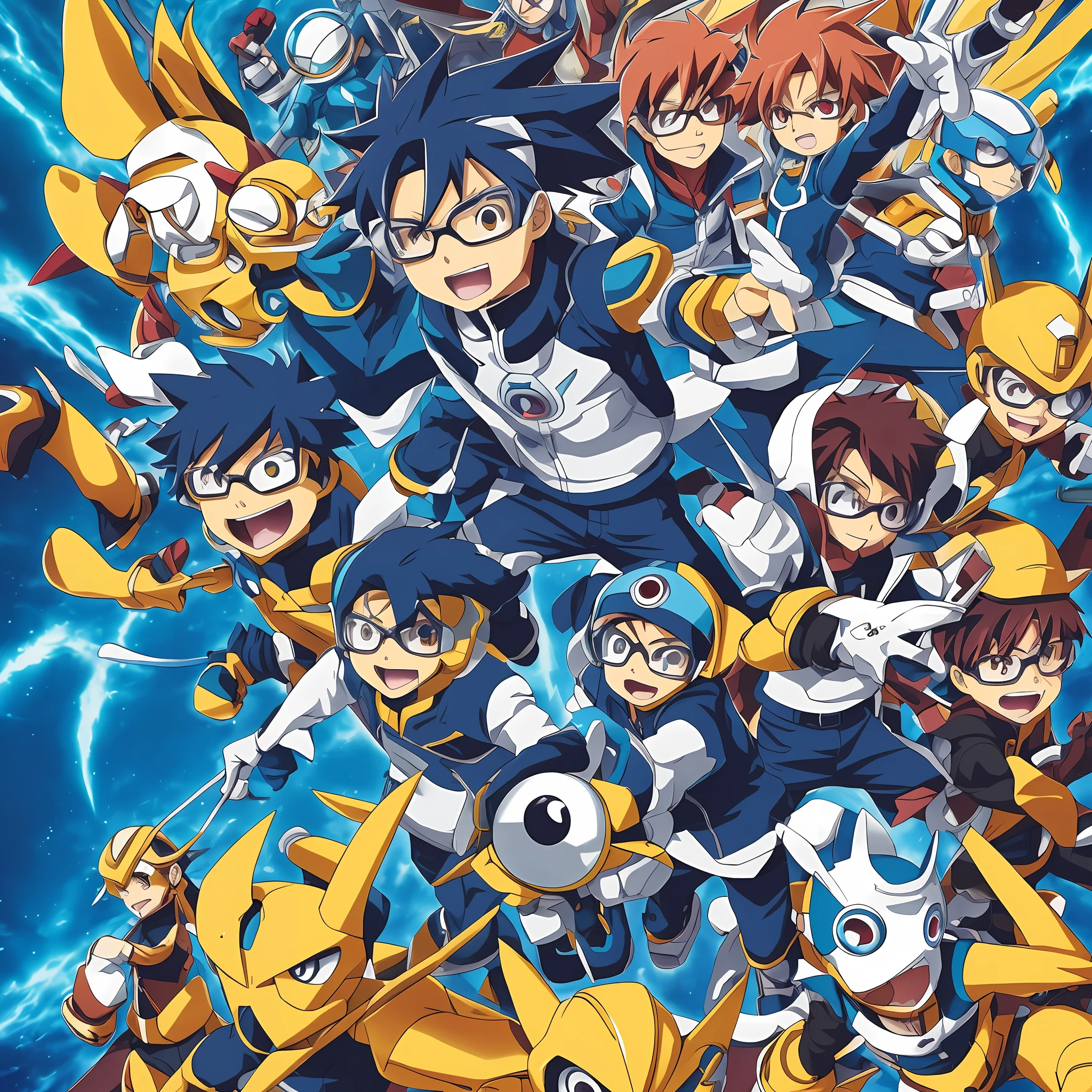 Cartoon boy with glasses and gloves holding a camera, Digimon, imagem de anime safebooru, Arte Oficial, arte chave Digimon, Aramaki Shinji, Diego 5, Angewoman Glamorosa Digimon, gojo satoru |, estilo anime", Boichi, Koda Kazuma, Megaman, arte chave do anime Digimon, personagem de anime, este personagem tem criocinese, arte oficial do personagem --auto