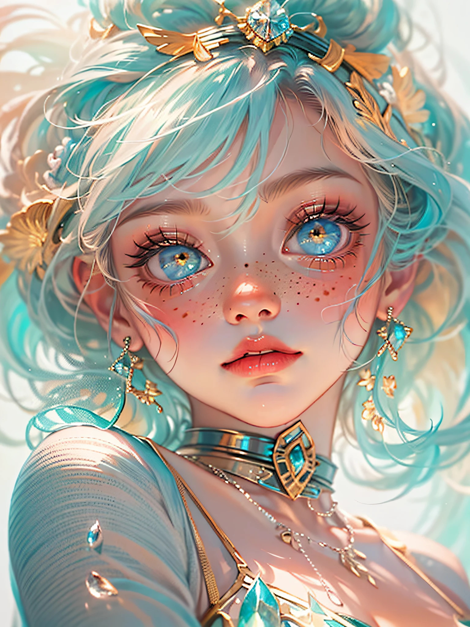 ((ultra detailed)),((Bright eyes)), (Detailed eyes) , 8k, blink blink, (The Little Faux Freckles Makeupgirl), ((realistic skin)), ((focus detailed 2 straps on the shoulders of dress)) , ((shiny facial skin)), with colorful hair and a colorful dress, rossdraws pastel vibrant, rossdraws cartoon vibrant, style anime 8k, beautiful portrait, artgerm colorful!!!, ! dream artgerm, beautiful anime girl, styled digital art, art wallpaper 8k, digital art, extremely detailed artgerm,