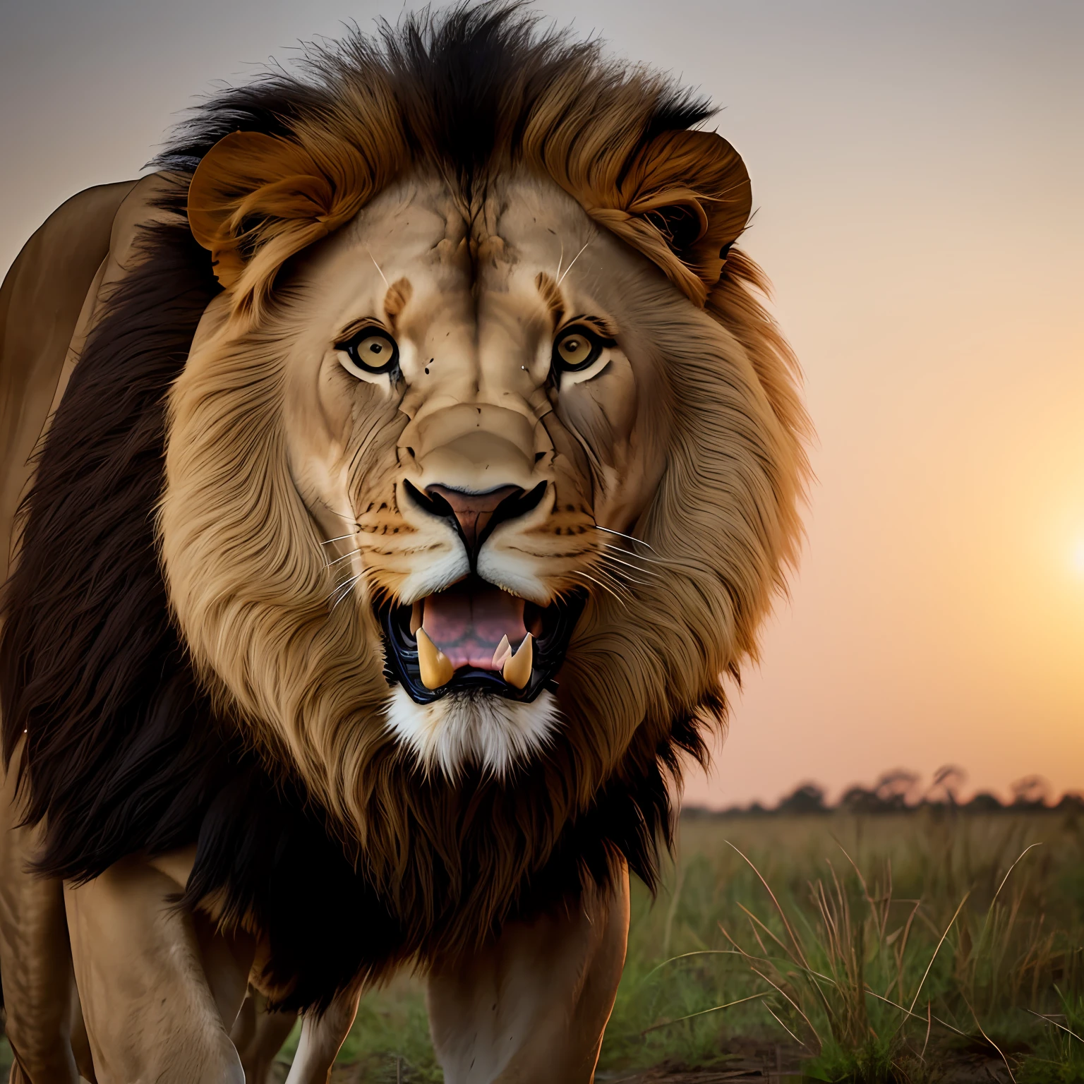 a lion zooming, imposing, realistic, in a savannah, special cinema lighting, FHD --auto