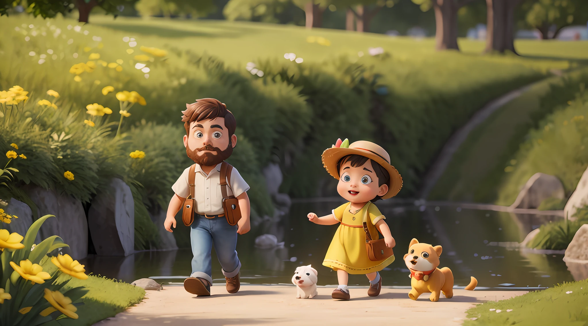 There are two cartoon characters walking down a side road with their dogs, cute 3 d render, childrens art in artstation, 3D characters, lovely digital painting, animation style render, stylized 3d render, 3 d render stylized, 3 d animated movie, animated movie still, Animated Movies, Cute detailed digital art, animated movie still, animated still, 3 d desenho animado