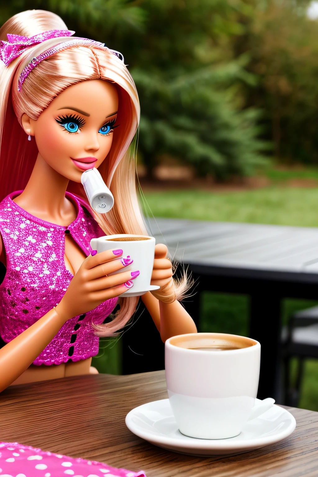 Barbie drinking coffee