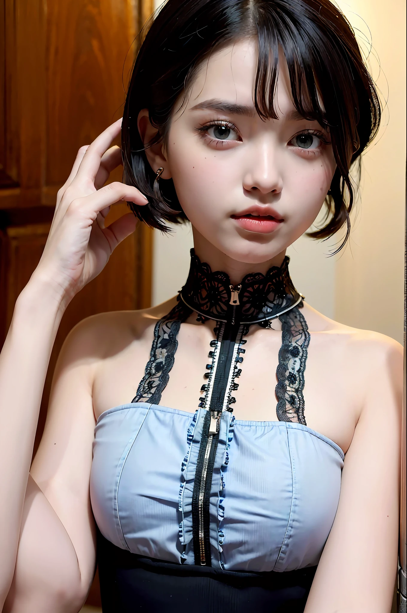 (best quality:1.6), (masterpiece:1.2), highres, detailed, intricate, (1girl:1.3), absurdly_short_hair, Tired_face, detailed eyes detailed pupils multiple eyes, (each girl wearing different style fashion:1.4)