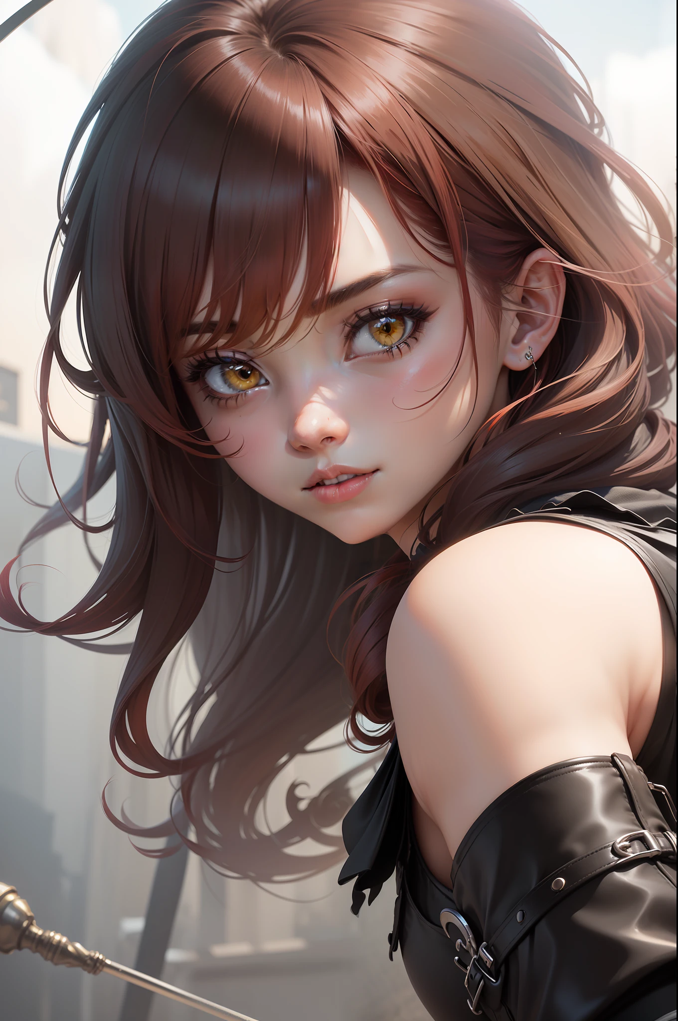 {{{{masterpiece1.3}}}}, ((best quality)), {{illustration}}, high resolution, highres, realistic skin, {{ultra-detailed}}, Cinematic lighting, {{{{{extremely detailed CG}}}}},, (sleek, modern, minimalist, elegant: 1.4), (best quality), lighting, depth field, ((ultra high resolution, high res)),{highres}, {{very fine 8KCG wallpapers}}, {{very precise detailed}},((((masterpiece)))), high quality, very_high_resolution, large_filesize, full color,Very delicate and beautiful girl ((clear and beautiful ①, shocking feeling ②, incredibly detailed description ③)), (emphasize on red: 1.5), (beautiful red hair and yellow eyes:1.5),(ponytail hair) (emphasis on contrast: 1.3), (clean and simple lines: 1.4), (emphasis on texture and detail: 1.3), (sophisticated and stylish clothing: 1.4), (emphasis on accessories and jewelry: 1.3), (a sense of power and confidence: 1.4), (emphasis on the eyes and facial expression: 1.3), (intense and focused gaze: 1.3), (sleek and polished hairstyle: 1.2), (emphasis on shadows and highlights: 1.3), (a sense of strength and resilience: 1.4), (emphasis on mood and atmosphere: 1.4), (a sense of sophistication and luxury: 1.5), (use of metallic accents: 1.3), (emphasis on storytelling: 1.4), (the girl on a mission to achieve success: 1.5), (the girl with a drive for excellence: 1.4), (the girl on a journey to create something great: 1.4), (the girl with a passion for fashion and design: 1.4), (emphasis on character development: 1.5), (the girl's clothing adorned with elegant patterns and designs: 1.3), (the girl with a confident and determined expression: 1.3), (the girl with a smile: 1.2), (emphasis on the girl's sense of ambition and perseverance: 1.4)((Best quality)), (masterpiece:1.5), (8k cg wallpaper),(((perfect face))),,regular pattern (very beautiful, super high quality, super detailed, elegant), black country shoes, girly girl, black short boots, meadow, legs closed, girl is in the middle of the frame, looking up at the night sky ,