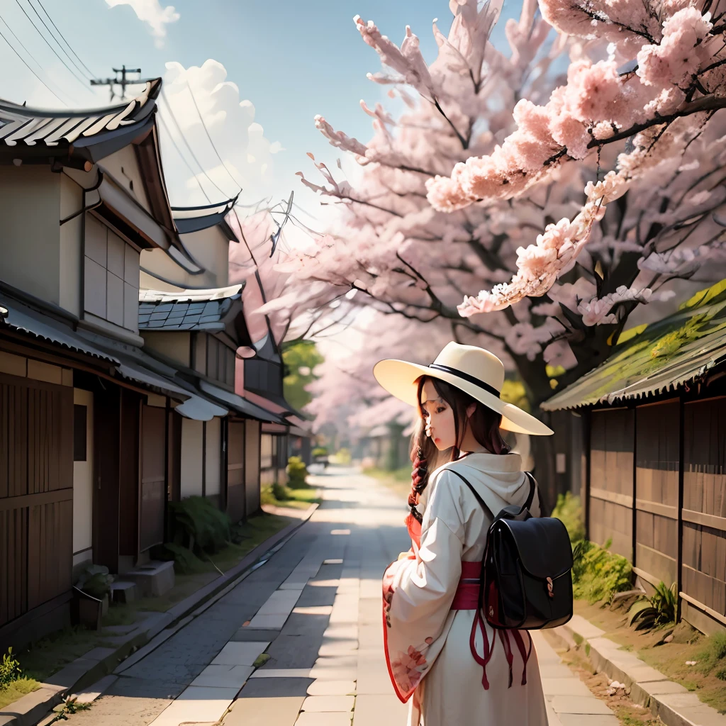 girl, japonese, backgroud with various sakura tree --auto --s2