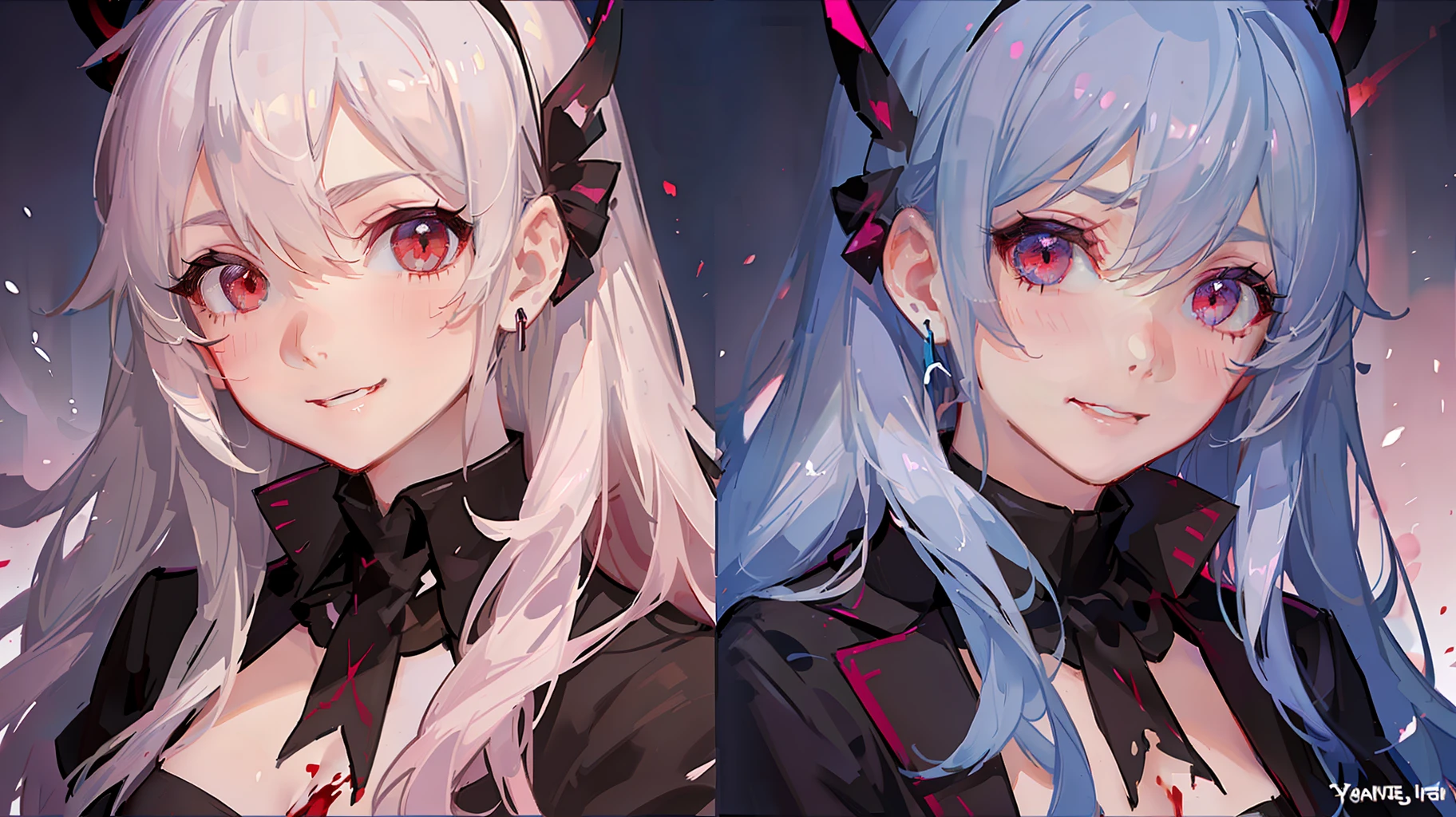 1girll, (Yandere:1.4), (Yandere trance:1.4), crazy, blood in face, back lit lighting, view the viewer, Evil hair, Red eyes, Blush, Smile, Jan Delai Simulator,Evil charm