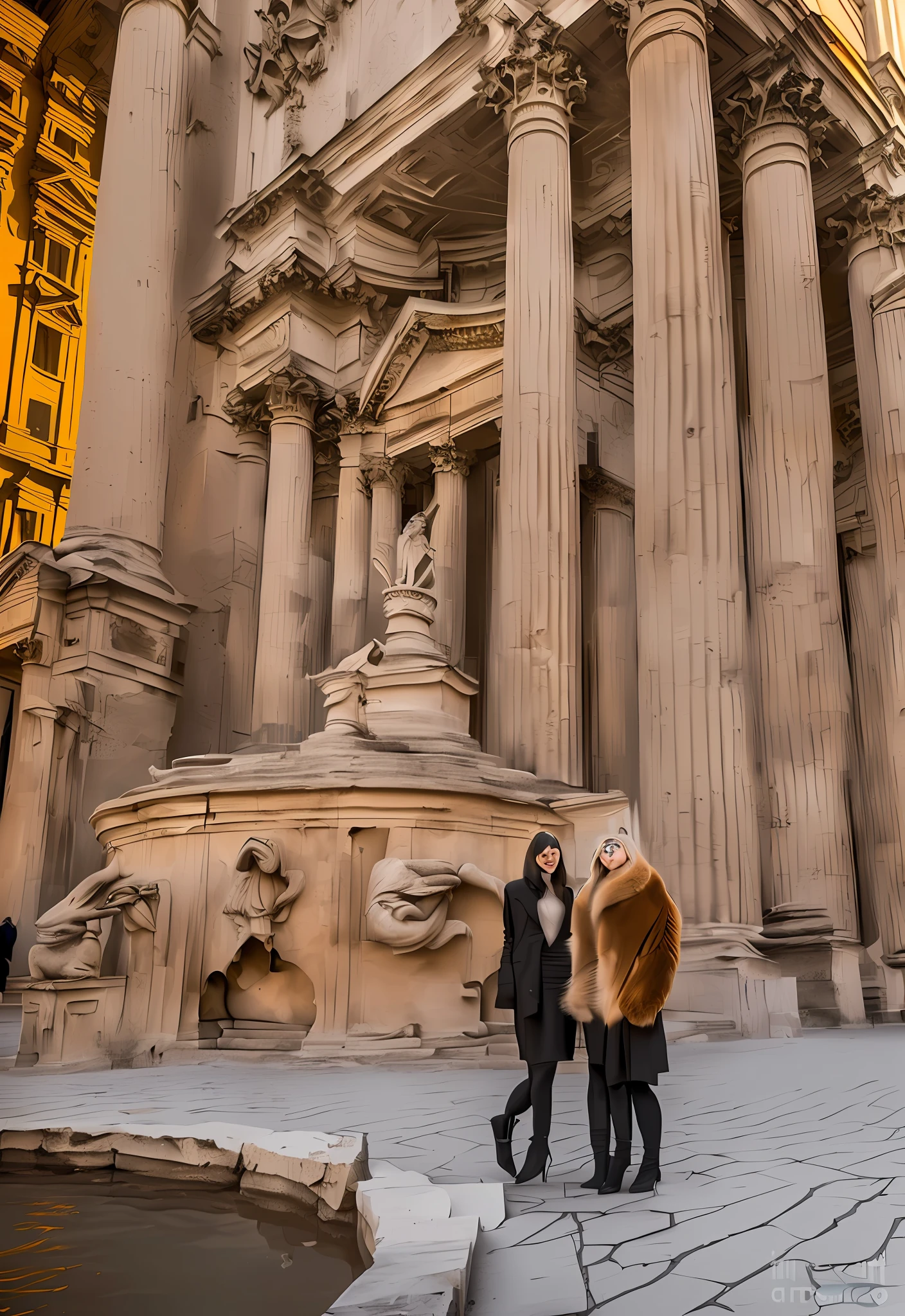 (Positive focus, Original photo), (2girls,duo,navel,Enter the Pantheon in Rome,crowd,winter,Snowy),Surrealistic Female Portraits by David Hockney and Alphonse Mucha, Fantasy art,Wear gorgeous furs, (Blue pupil: 1.4, shiny pupils: 1.4, Big eyes: 1.1), Photo fidelity, Dynamic lighting, Art Station, poster for, voluminetric lighting, Very detailed face, 4K, Award-winning, Shadows, understated, (official outfit: 1.4, Gorgeous fur, Complex clothing, Furs), Looking at the camera, Bust Up Shot, (Realistic face)),
