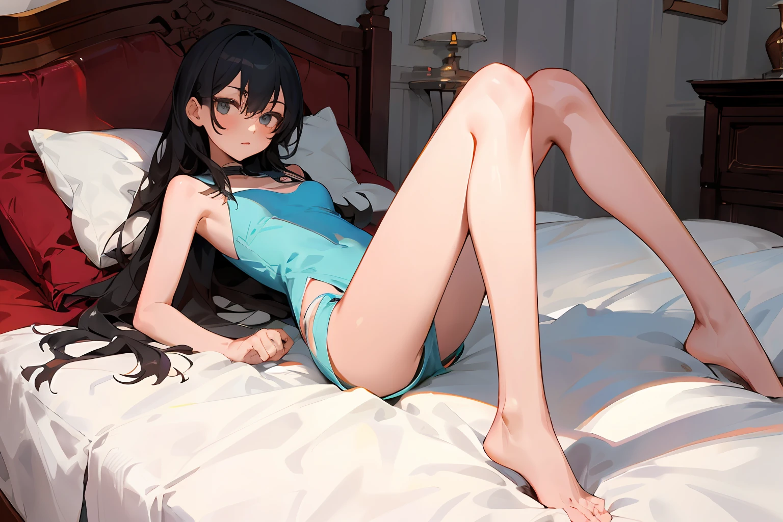 A girl lying in bed,The legs are forked,Didn't wear any clothes