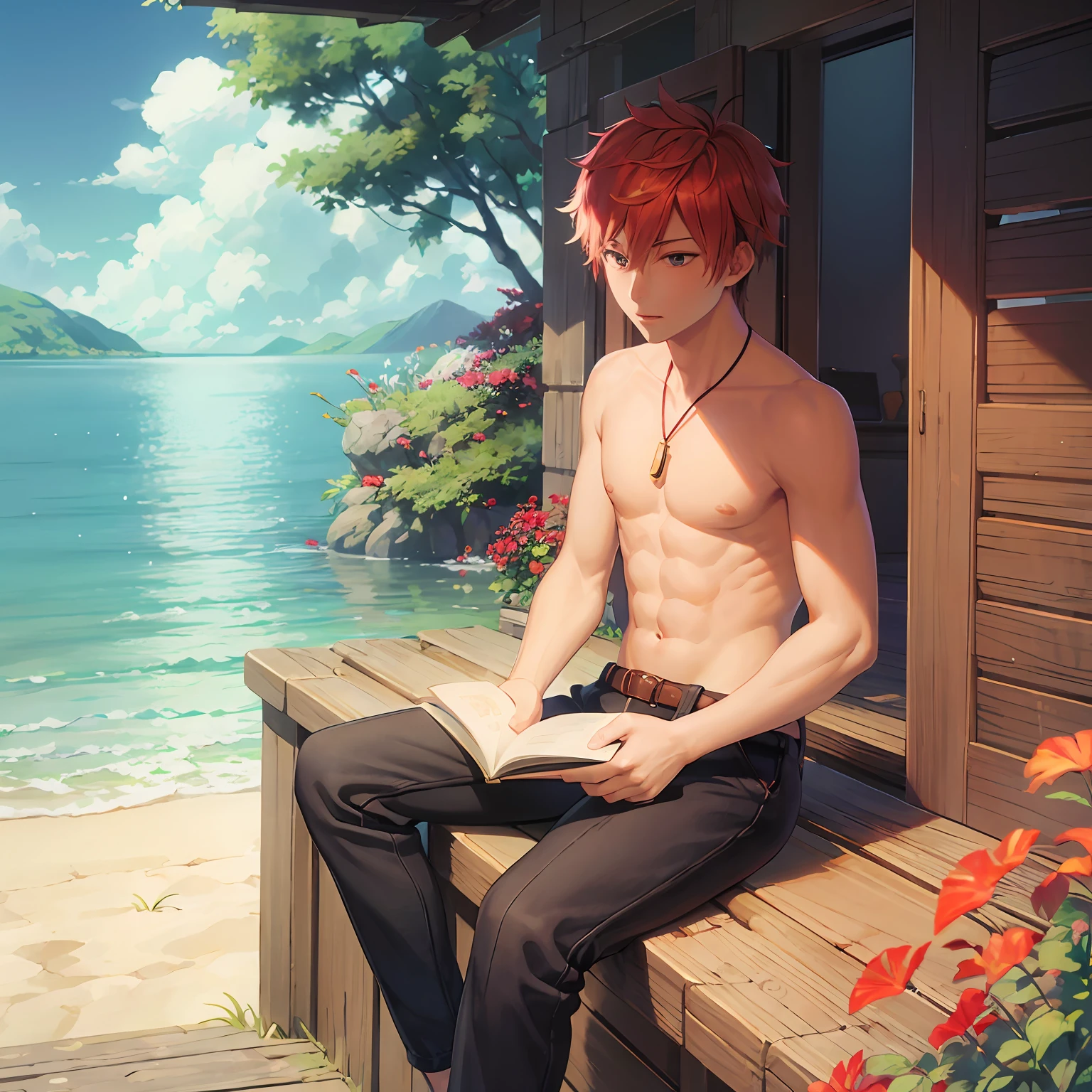 Sun Wukong and White Bone Spirit fall in love by the sea，A fresh breeze blows，Red Sun --auto