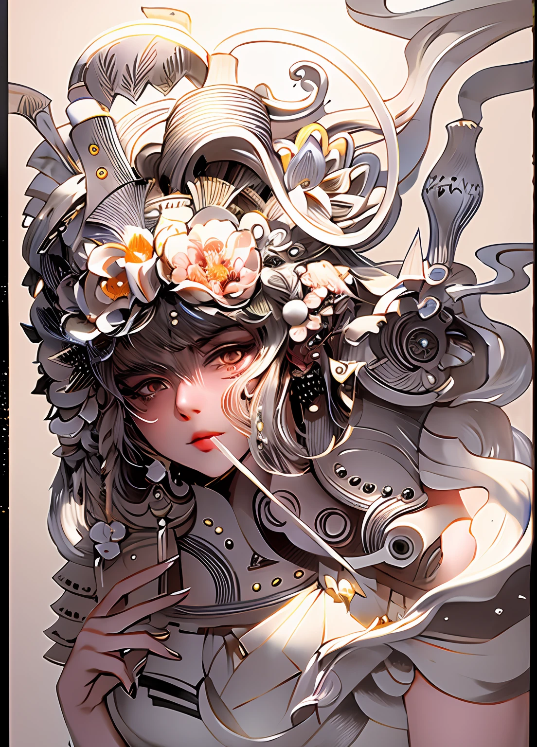 a drawing of a woman with a hat and a flower in her hair, cell shaded anime intricate, intense line art, clean ink detailed line drawing, intricate manga drawing, exquisite line art, lineart behance hd, extremely detailed woman, intricate line drawing, extremely fine ink lineart, intense black line art, line art illustration, line art, black and white line art,, beautiful line art, detailed manga style, extremely fine ink lineart, black and white manga style, black and white line art, ink manga drawing, intense line art, pencil and ink manga drawing, intense black line art, in style of manga, exquisite line art, perfect lineart,exquisite line art, exquisite digital illustration, detailed digital drawing, black and white coloring, digital anime illustration, a beautiful artwork illustration, detailed matte fantasy portrait, beautiful line art, great digital art with details, goddess. extremely high detail, 4k detailed digital art, stunning digital illustration, digital fantasy illustration,((Best quality)), ((masterpiece)), (detailed:1.4), 3D, an image of a beautiful female,HDR (High Dynamic Range),Ray Tracing,NVIDIA RTX,Super-Resolution,Unreal 5,Subsurface scattering,PBR Texturing,Post-processing,Anisotropic Filtering,Depth-of-field,Maximum clarity and sharpness,Multi-layered textures,Albedo and Specular maps,Surface shading,Accurate simulation of light-material interaction,Perfect proportions,Octane Render, Two-tone lighting,Wide aperture,Low ISO,White balance,Rule of thirds,8K RAW,