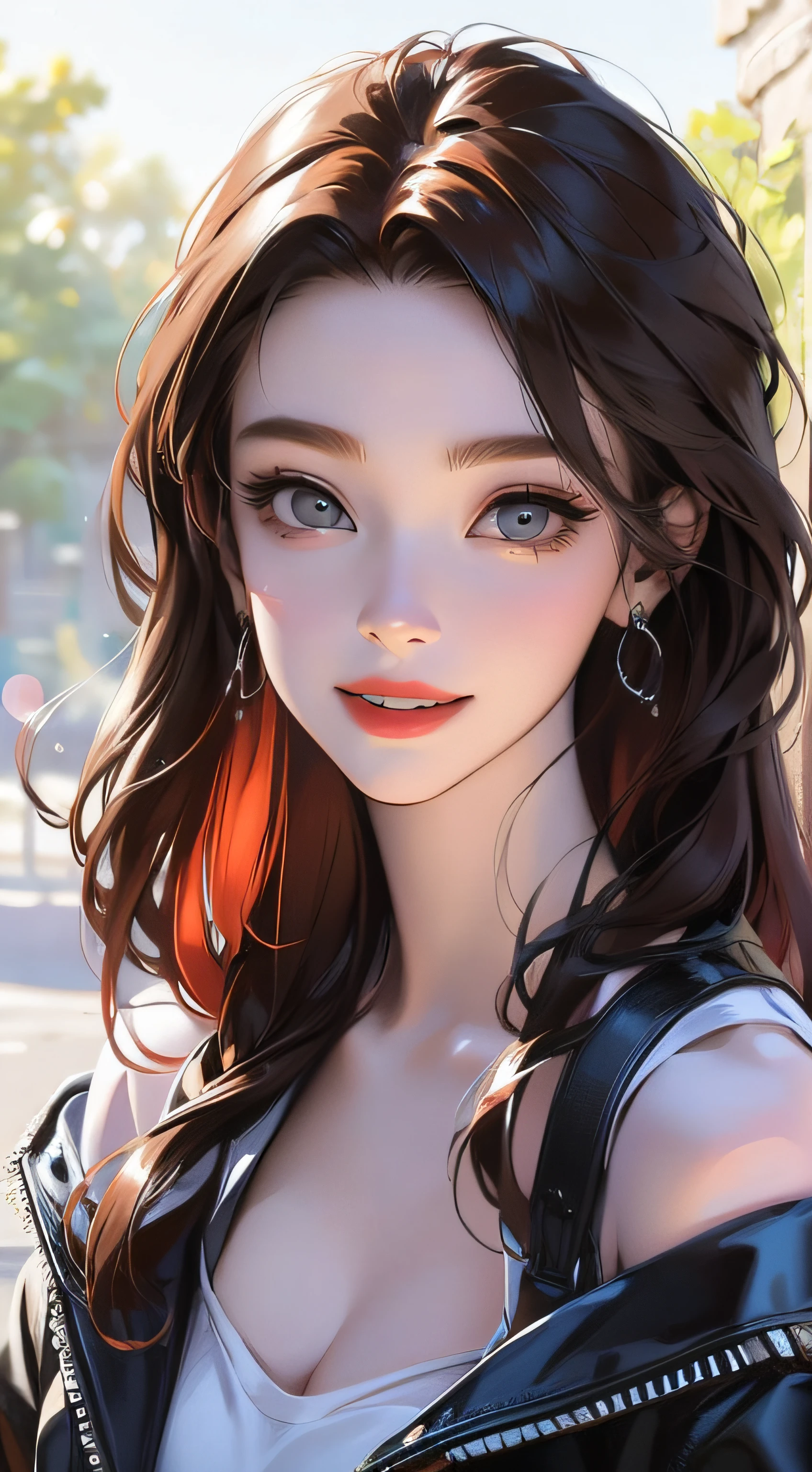 best quality, masterpiece, ultra high res, photorealistic, 1girl, offshoulder, smile