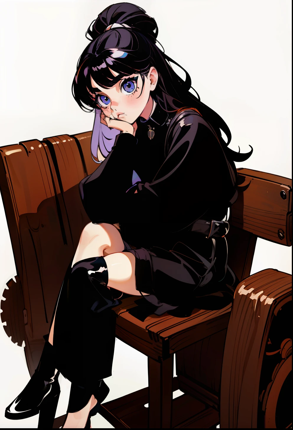 Black hair, Long-haired, 1 girl in, Woman sitting cross-legged on a wooden chair, Magazine photo shoot, glossy magazine photoshoot, Publicity photo shoot, photo shoot, chloë moretz, Solo photo shoot, Vogue Magazine photo shoot, Magazine Shoot, promo shot