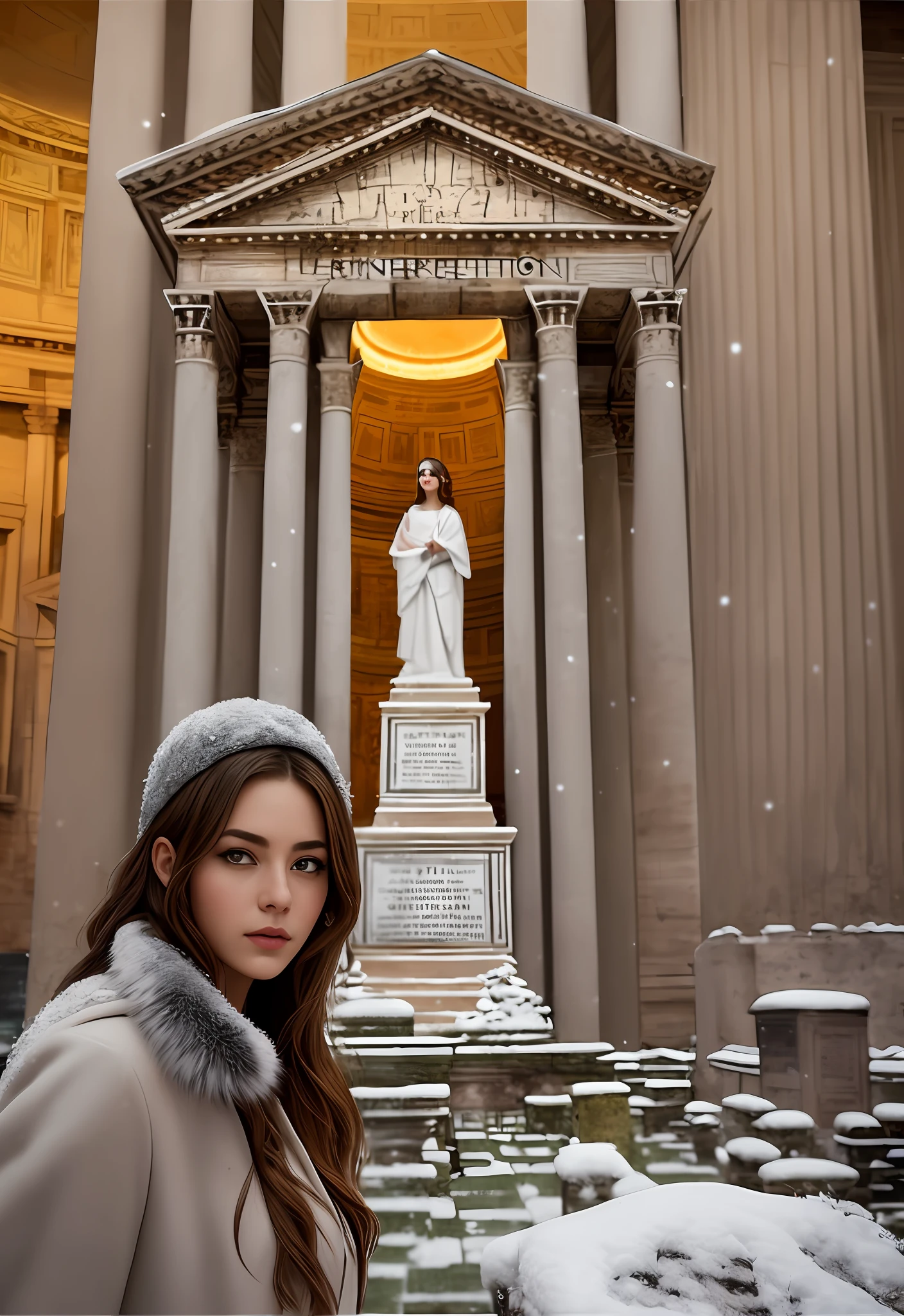 (Positive focus, Original photo), (2girls,duo,navel,Enter the Pantheon in Rome,crowd,winter,Snowy),Surrealistic Female Portraits by David Hockney and Alphonse Mucha, Fantasy art,Wear gorgeous furs, (Blue pupil: 1.4, shiny pupils: 1.4, Big eyes: 1.1), Photo fidelity, Dynamic lighting, Art Station, poster for, voluminetric lighting, Very detailed face, 4K, Award-winning, Shadows, understated, (official outfit: 1.4, Gorgeous fur, Complex clothing, Furs), Looking at the camera, Bust Up Shot, (Realistic face)),