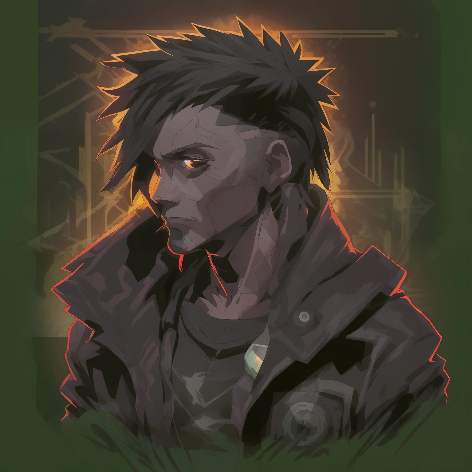 Crie a arte de um personagem humano jovem masculino, estatura mediana e porte normal, vestindo camiseta, jaqueta de trincheira longo da cor preta, estilo detetive noir, inspirado no jogo Shadowrun, cyberpunk noir fantasy