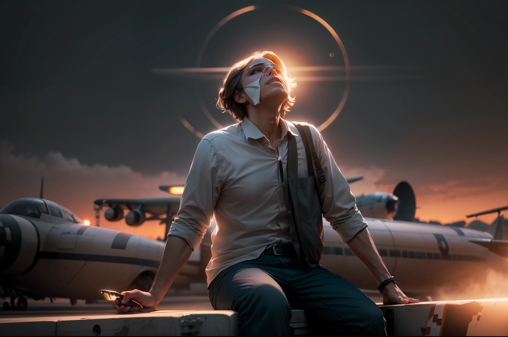 Cinematic,night mood, sunshine , Building, 8k,Airplane, Real Face, Dark