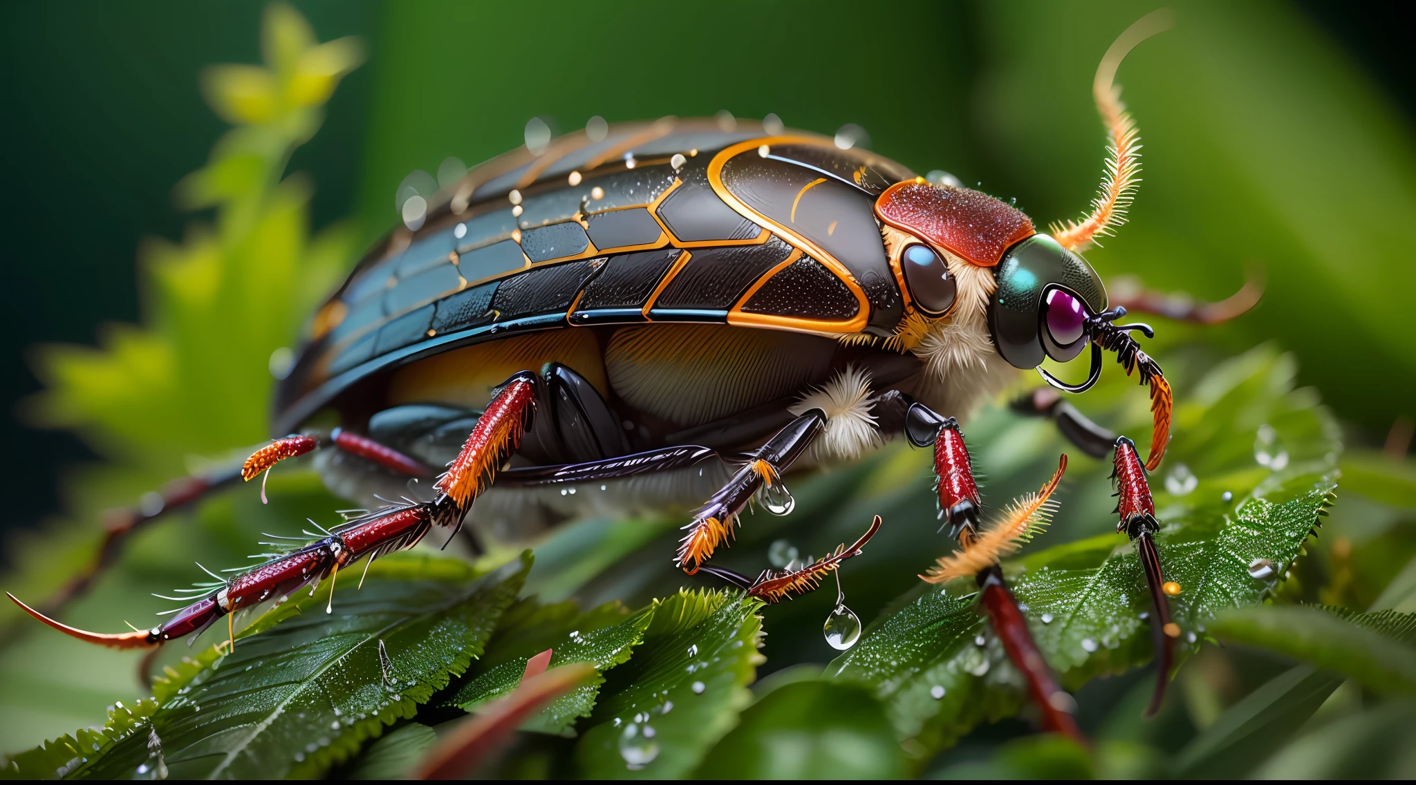 (masterpiece, high resolution:1.3), (macro photography:1.2), (beetle on a branch:1.1), (intricate details of nature:1.1), (Amazon rainforest setting:1.1), (lush and dense foliage:1.1), (towering trees:1.1), (dappled sunlight filtering through leaves:1.2), (rich and vibrant colors:1.1), (micro world exploration:1.1), (capturing minuscule wonders:1.1), (meticulously crafted image:1.2), (close-up view of the beetle's intricate patterns:1.1), (tiny droplets of dew on the branch:1.1), (reflections of the surrounding forest in the beetle's glossy exoskeleton:1.2), (unique perspective of the rainforest ecosystem:1.1), (isolating the beauty of the beetle and its habitat:1.1), (Nikon Z7 II camera, renowned for its high-resolution capabilities:1.2), (paired with the Nikon AF-S VR Micro-NIKKOR 105mm f/2.8G IF-ED lens, perfect for macro photography:1.2), Cinematic, Hyper-detailed, insane details, Beautifully color graded, Unreal Engine, DOF, Super-Resolution, Megapixel, Cinematic Lightning, Anti-Aliasing, FKAA, TXAA, RTX, SSAO, Post Processing, Post Production, Tone Mapping, CGI, VFX, SFX, Insanely detailed and intricate, Hyper maximalist, Hyper realistic, Volumetric, Photorealistic, ultra photoreal, ultra-detailed, intricate details, 8K, Super detailed, Full color, Volumetric lightning, HDR, Realistic, Unreal Engine, 16K, Sharp focus, Octane render --v testp