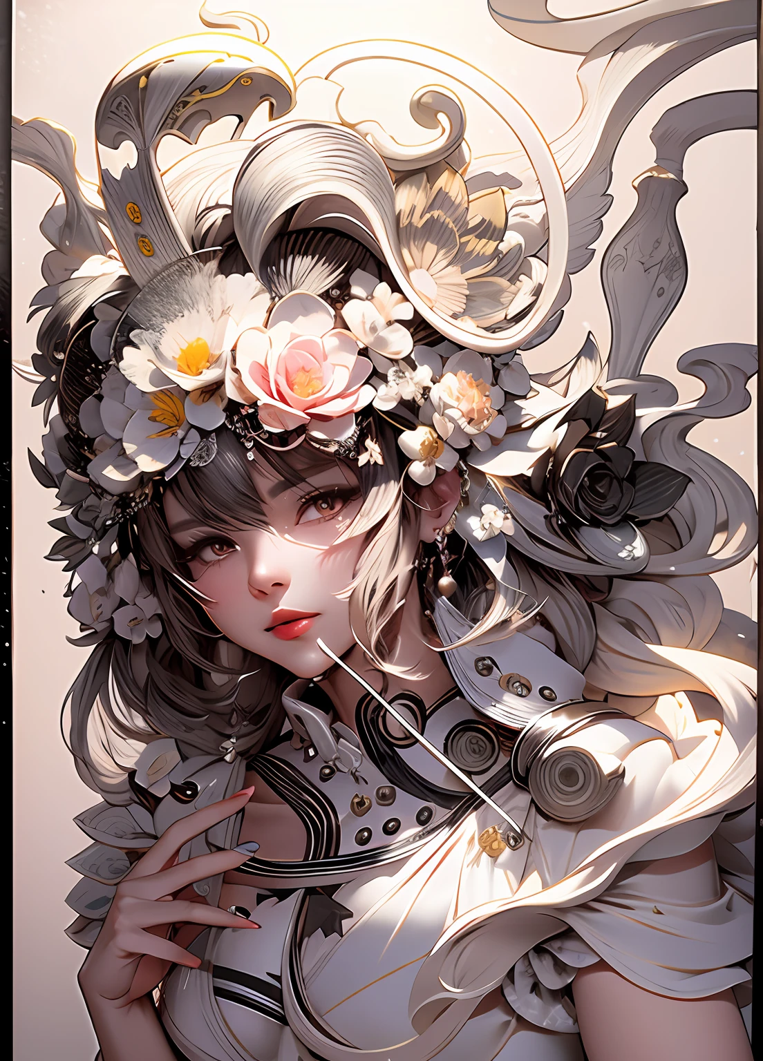 a drawing of a woman with a hat and a flower in her hair, cell shaded anime intricate, intense line art, clean ink detailed line drawing, intricate manga drawing, exquisite line art, lineart behance hd, extremely detailed woman, intricate line drawing, extremely fine ink lineart, intense black line art, line art illustration, line art, black and white line art,, beautiful line art, detailed manga style, extremely fine ink lineart, black and white manga style, black and white line art, ink manga drawing, intense line art, pencil and ink manga drawing, intense black line art, in style of manga, exquisite line art, perfect lineart,exquisite line art, exquisite digital illustration, detailed digital drawing, black and white coloring, digital anime illustration, a beautiful artwork illustration, detailed matte fantasy portrait, beautiful line art, great digital art with details, goddess. extremely high detail, 4k detailed digital art, stunning digital illustration, digital fantasy illustration,((Best quality)), ((masterpiece)), (detailed:1.4), 3D, an image of a beautiful female,HDR (High Dynamic Range),Ray Tracing,NVIDIA RTX,Super-Resolution,Unreal 5,Subsurface scattering,PBR Texturing,Post-processing,Anisotropic Filtering,Depth-of-field,Maximum clarity and sharpness,Multi-layered textures,Albedo and Specular maps,Surface shading,Accurate simulation of light-material interaction,Perfect proportions,Octane Render, Two-tone lighting,Wide aperture,Low ISO,White balance,Rule of thirds,8K RAW,