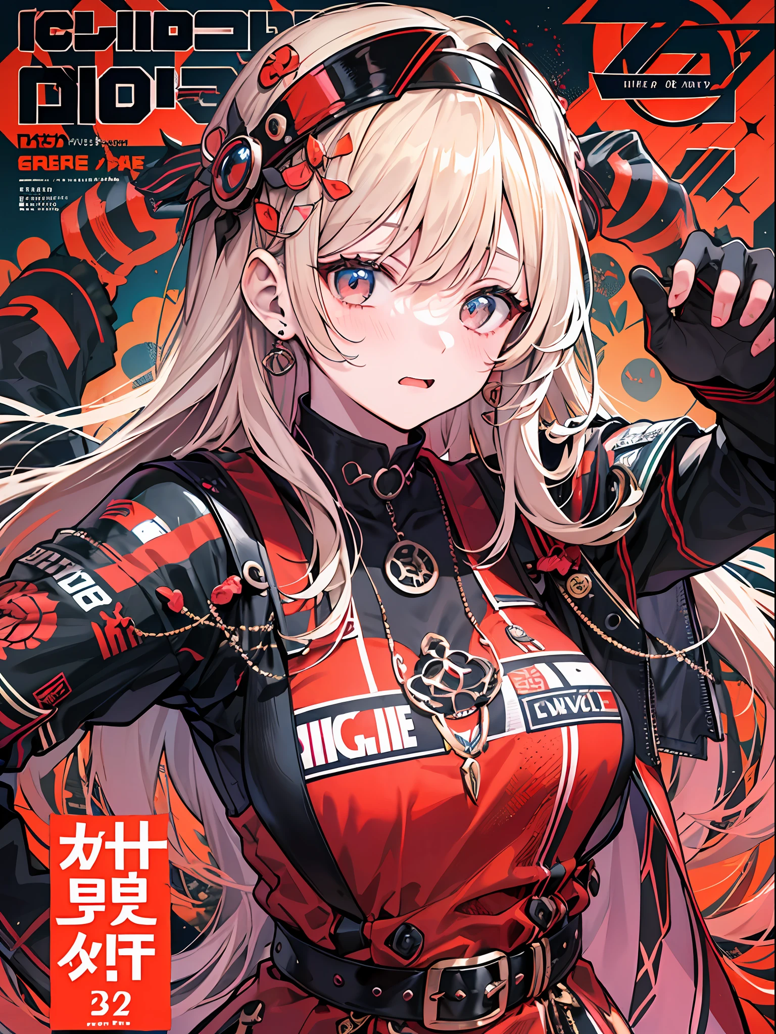 (masterpiece、top-quality、hight resolution)、 full of shyness、red blush、Wavy mouth、(((Dramatic)))、(((gritty)))、(((vehement))))The poster of the film appears as a central character。She is shy in the center of the poster、Wearing an idol costume、Has a determined look。The background is dark and rough、I feel like I'm drunk。Text is bold and eye-catching、Catchy slogans add to the overall drama and excitement。The color palette is dominated by dark colors.、Bright colors dotted、Make your poster dynamic and visually impactful、Tachi- e(magazine:1.3)、(cover-style:1.3)、Fashionable、with a vibrant、outfits、the pose、the front、colourfull、Dynamic、Background with、element、self-assured、Expressively、ngel、statement、attachment、An majestic、coiled、surroundings、Touch、The scene、Texto、covers、boldface、grab attention、Titles、lo fashion、Font、Catchy、Titles、Large、grab attention、moderno、 Trendy、concentrating、Stylish、1 girl in